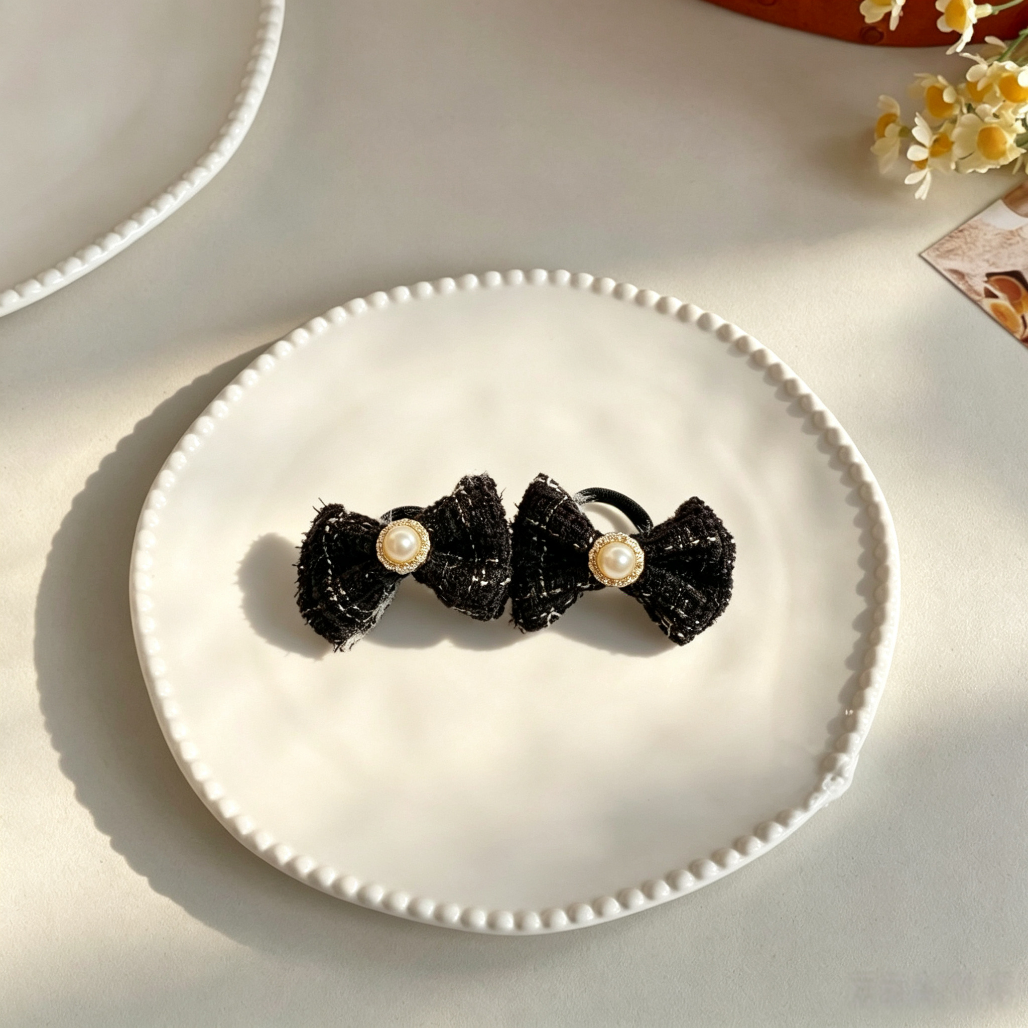 Classic Black Bow Fabric Elastic Pet Hair Bands