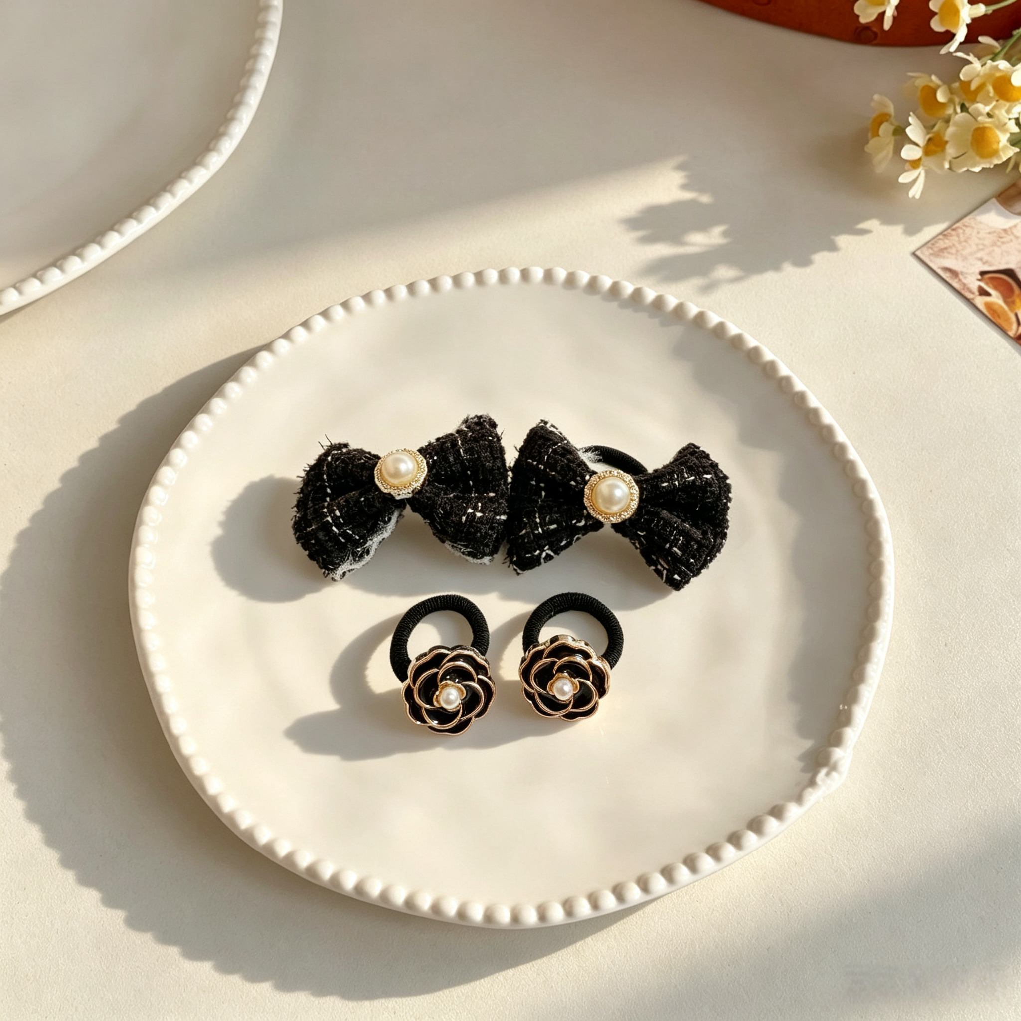2pairs Classic Black Fabric Elastic Pet Hair Bands
