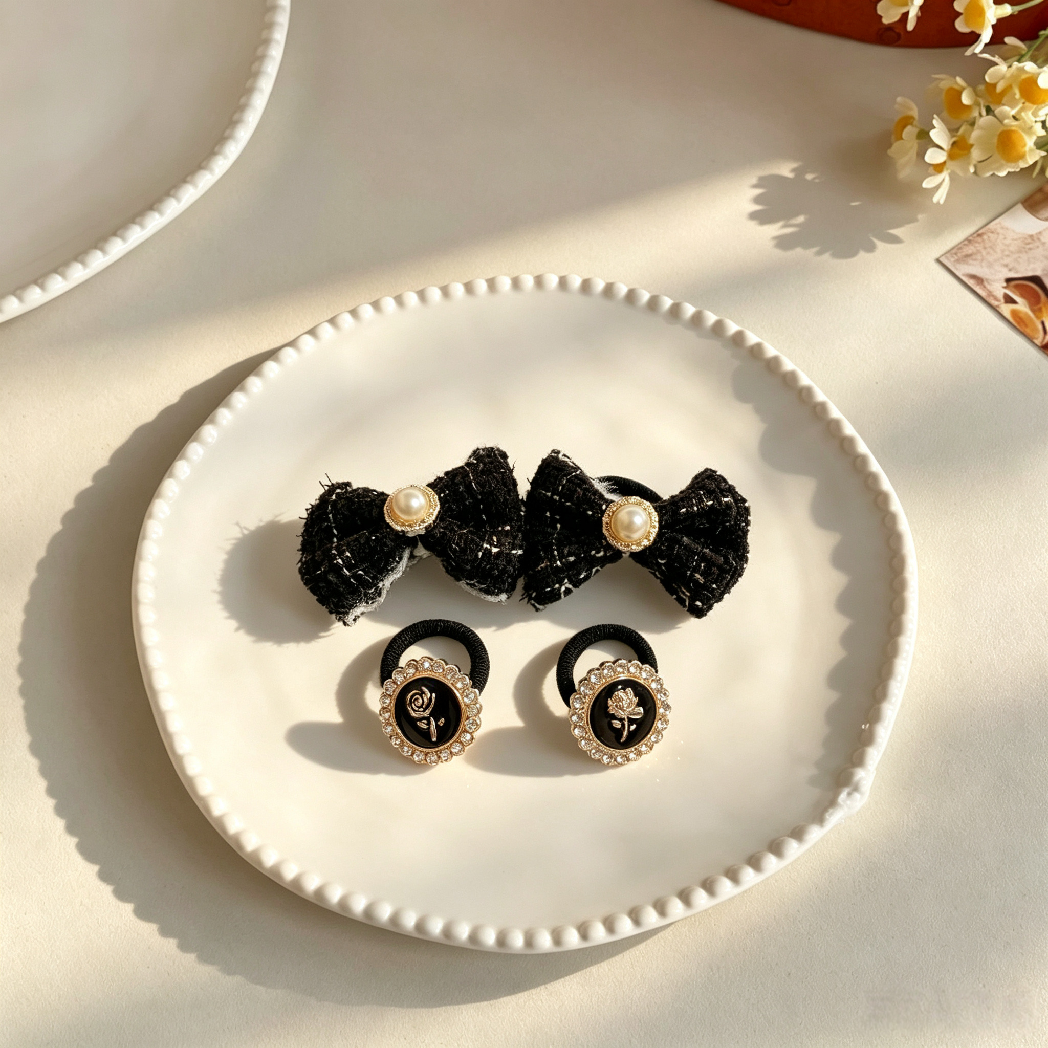 2pairs Classic Black Fabric Elastic Pet Hair Bands