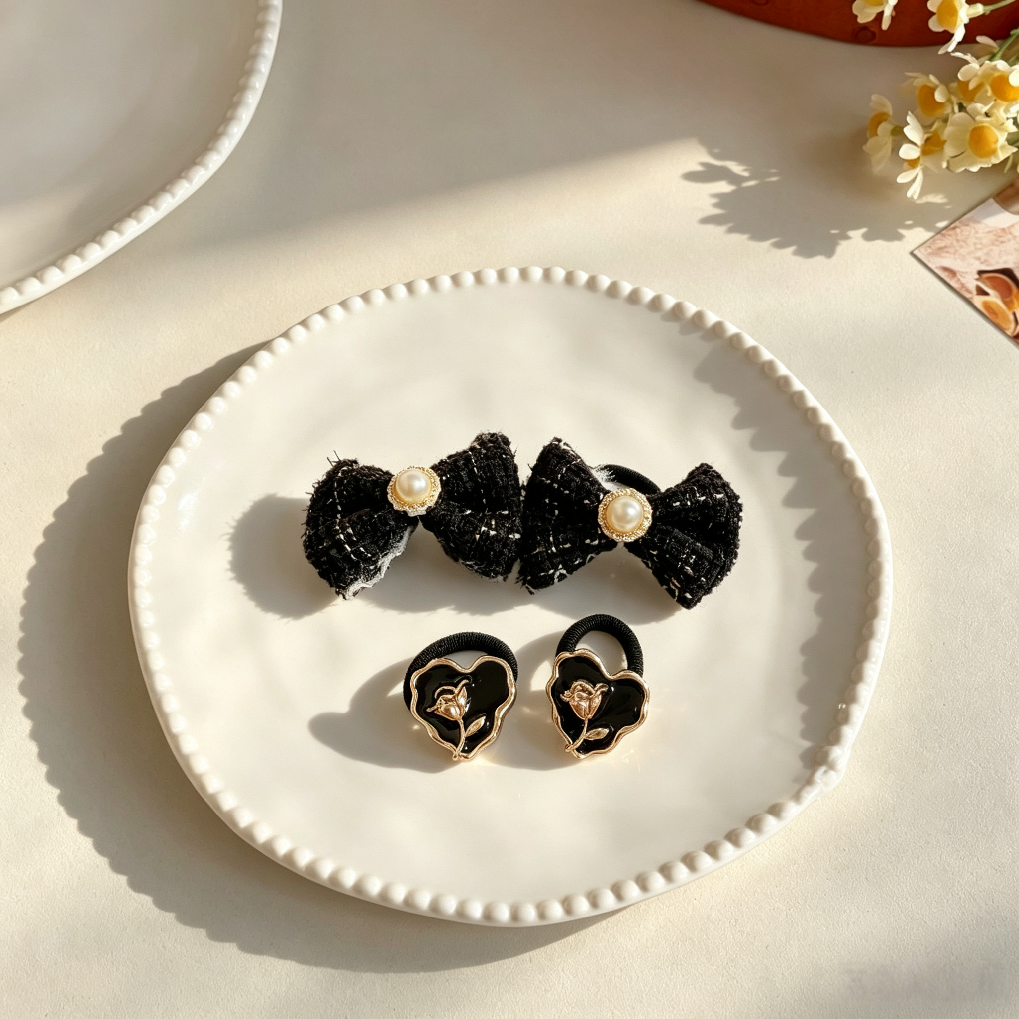 2pairs Classic Black Fabric Elastic Pet Hair Bands