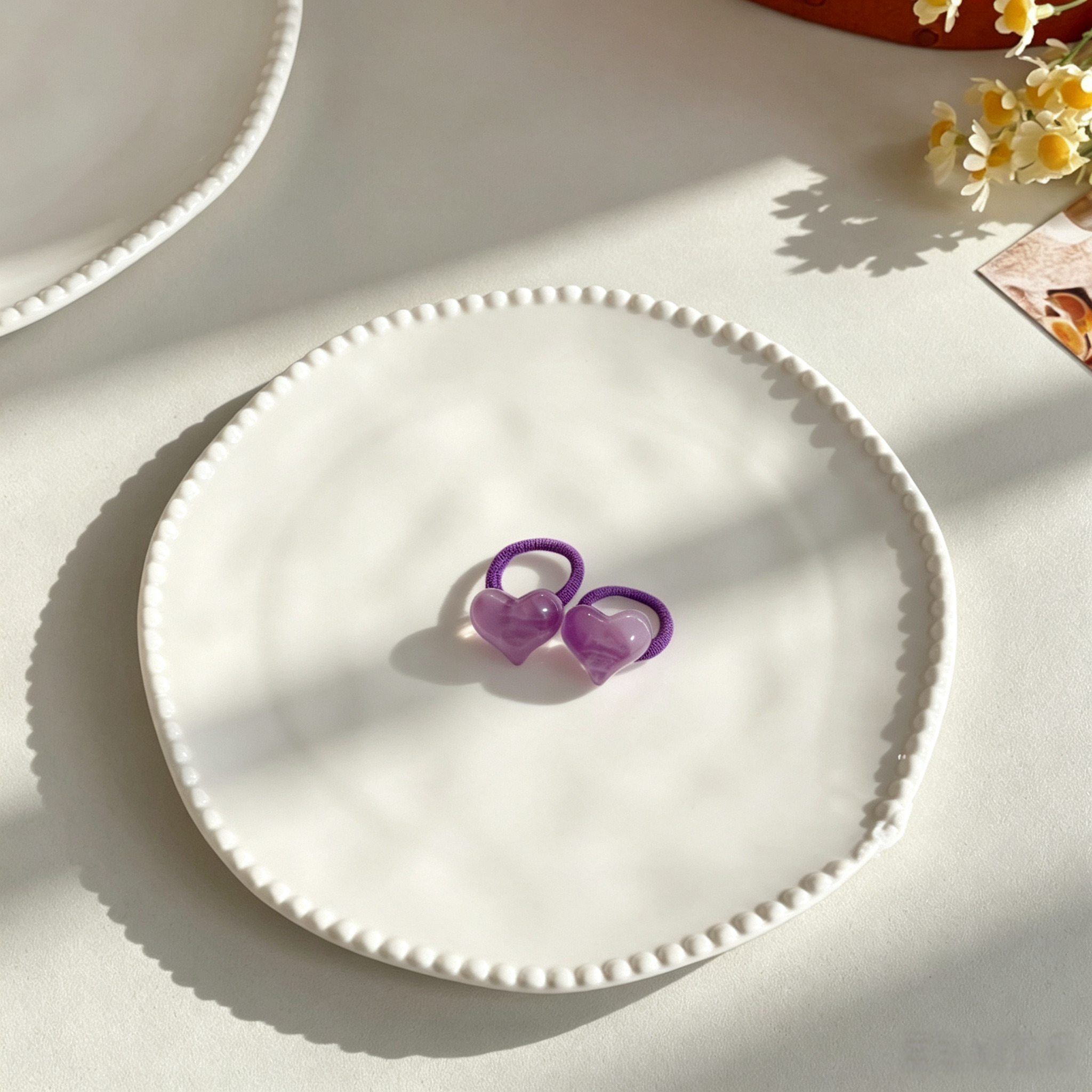 6pairs Night Light Heart Shape Fabric Elastic Pet Hair Bands