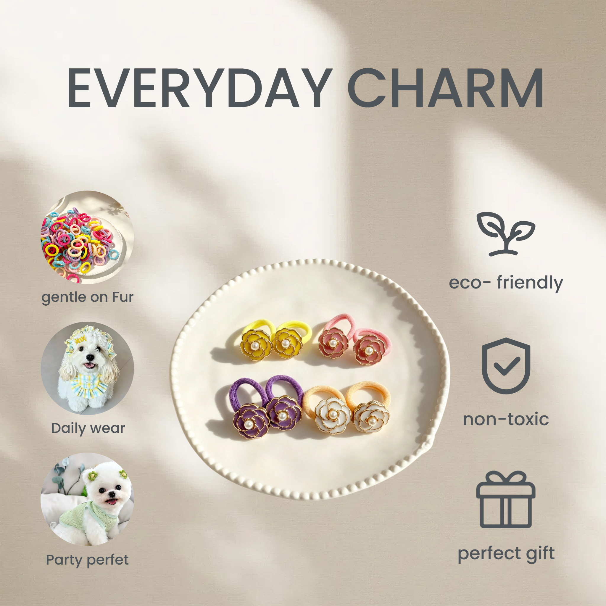 4pcs Camellia Fabric Bow Elastic Pet Hair Bands