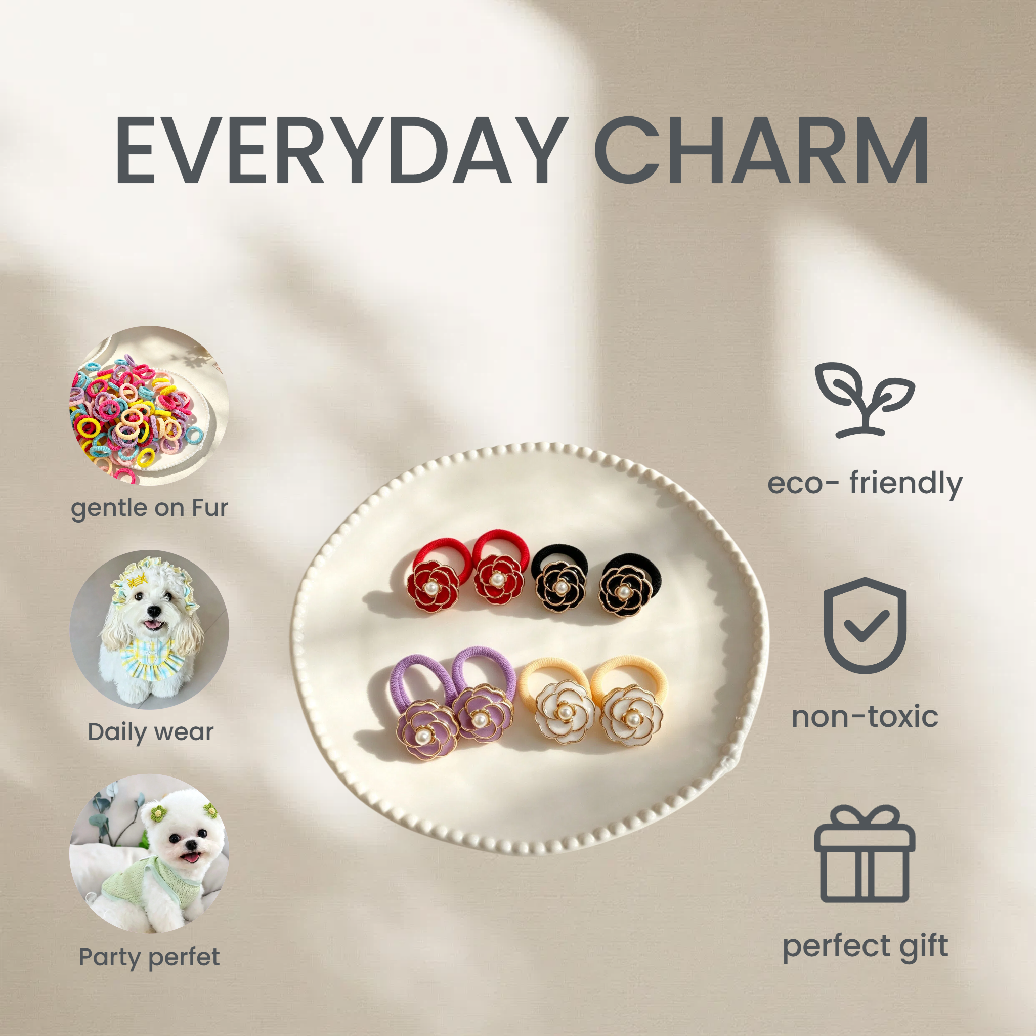 4pcs Camellia Fabric Bow Elastic Pet Hair Bands