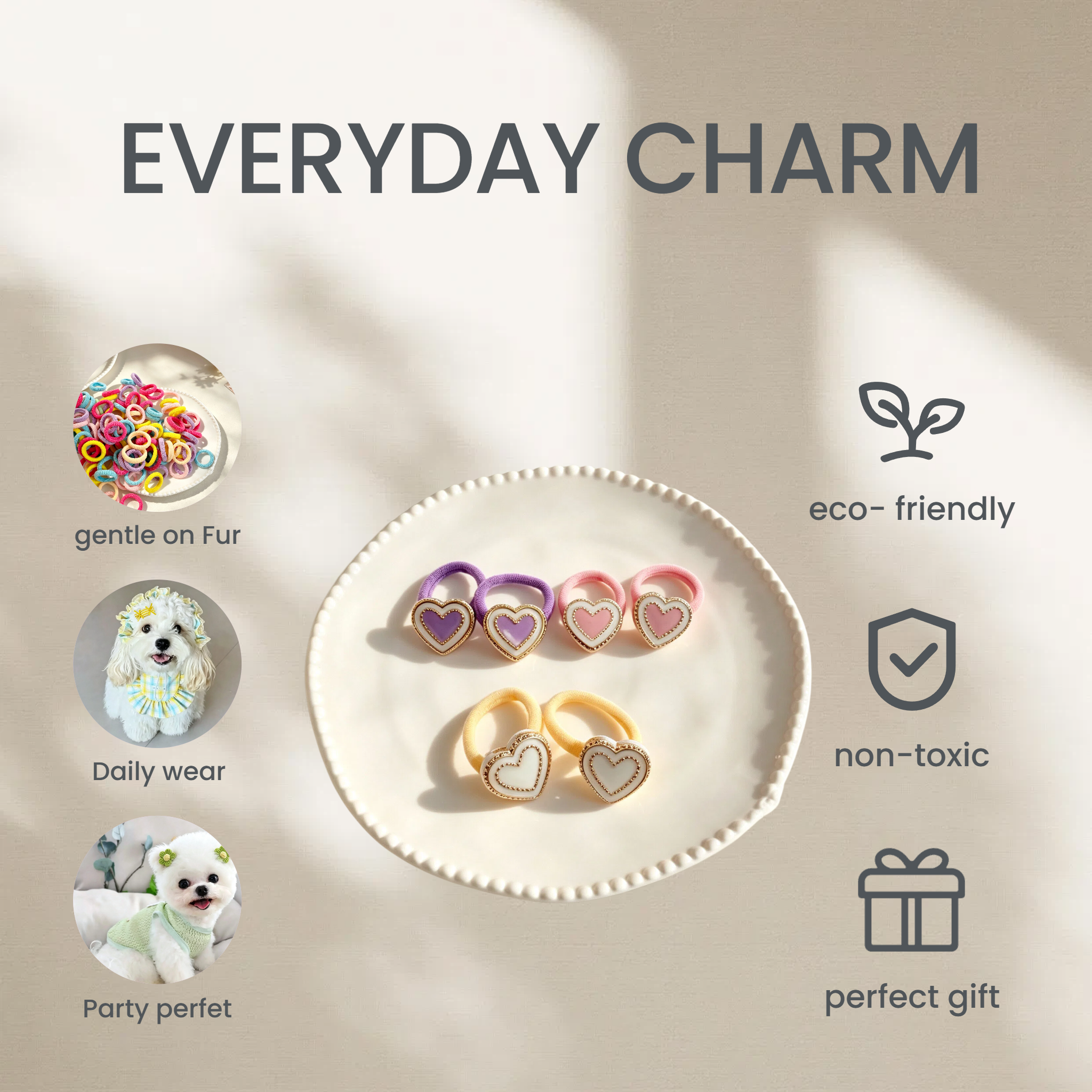 3pcs SHeart Fabric Bow Elastic Pet Hair Bands