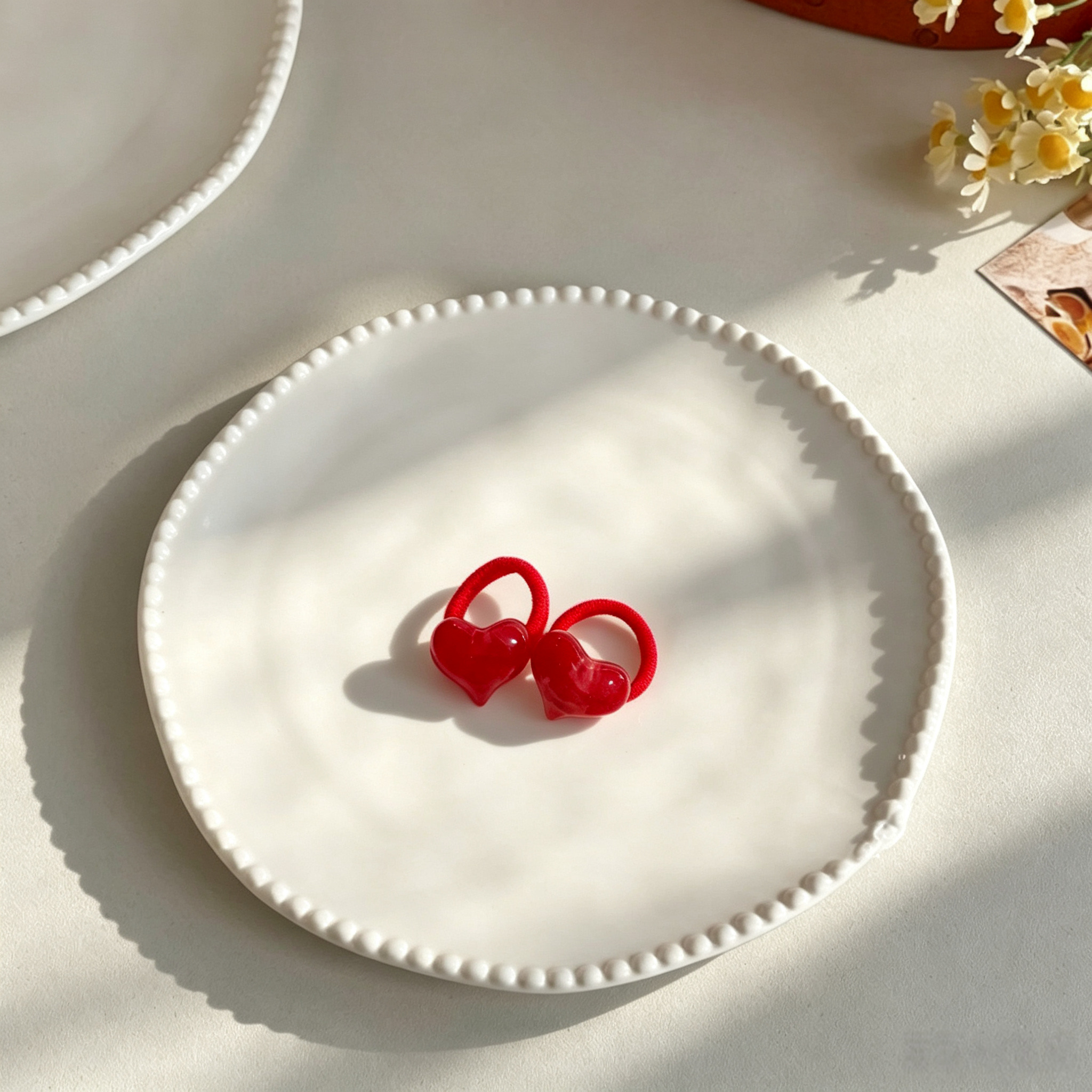 Red Flocking Heart Elastic Pet Hair Bands