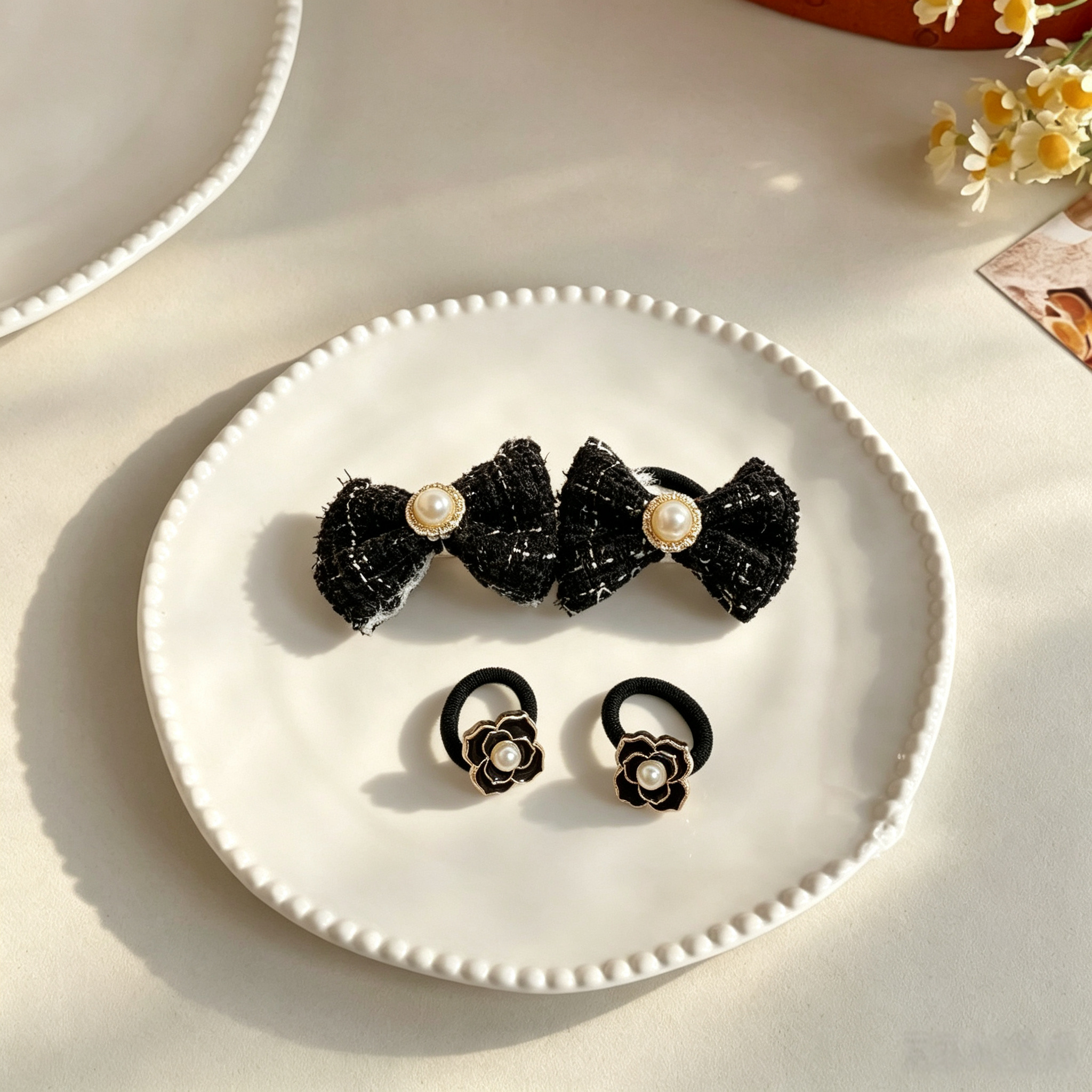 2pairs Classic Black Fabric Elastic Pet Hair Bands
