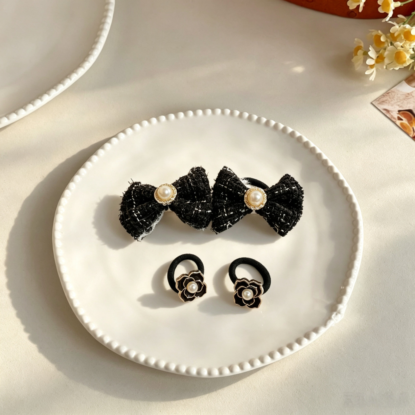 2pairs Classic Black Fabric Elastic Pet Hair Bands