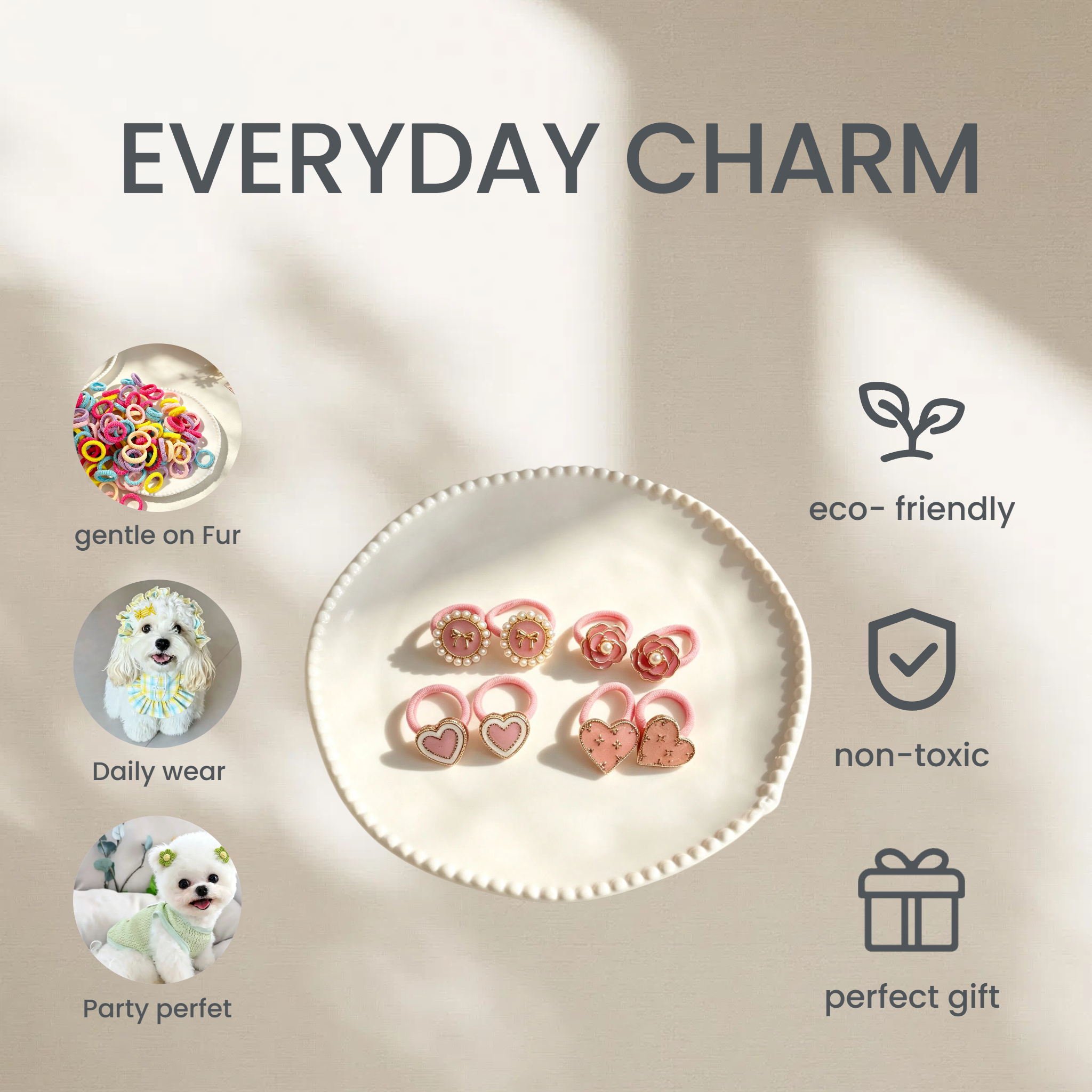 4pcs Pink Fabric Elastic Pet Hair Bands