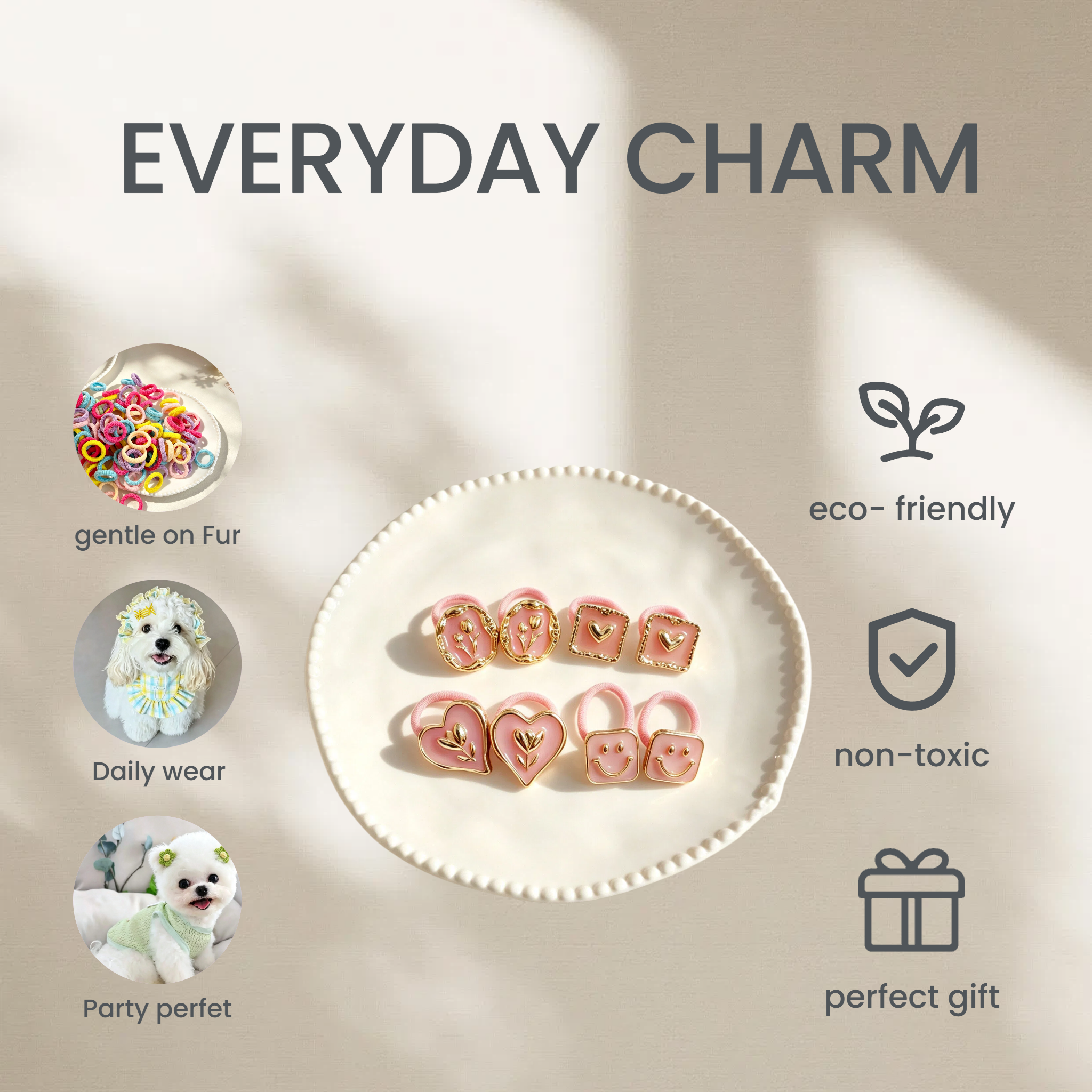 4pcs Pink Fabric Elastic Pet Hair Bands