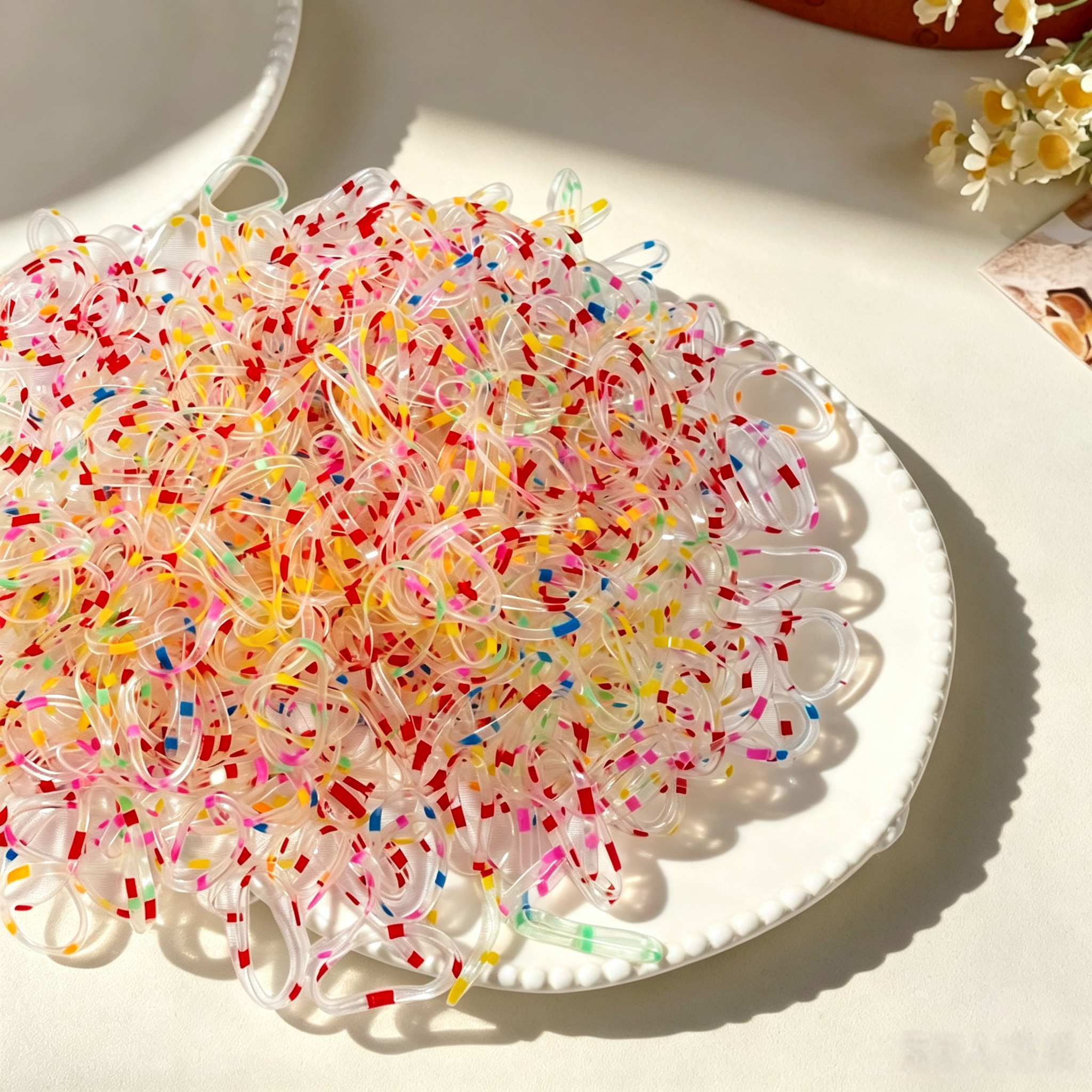 Transparent Rainbow Confetti Elastic Pet Hair Rubber Bands