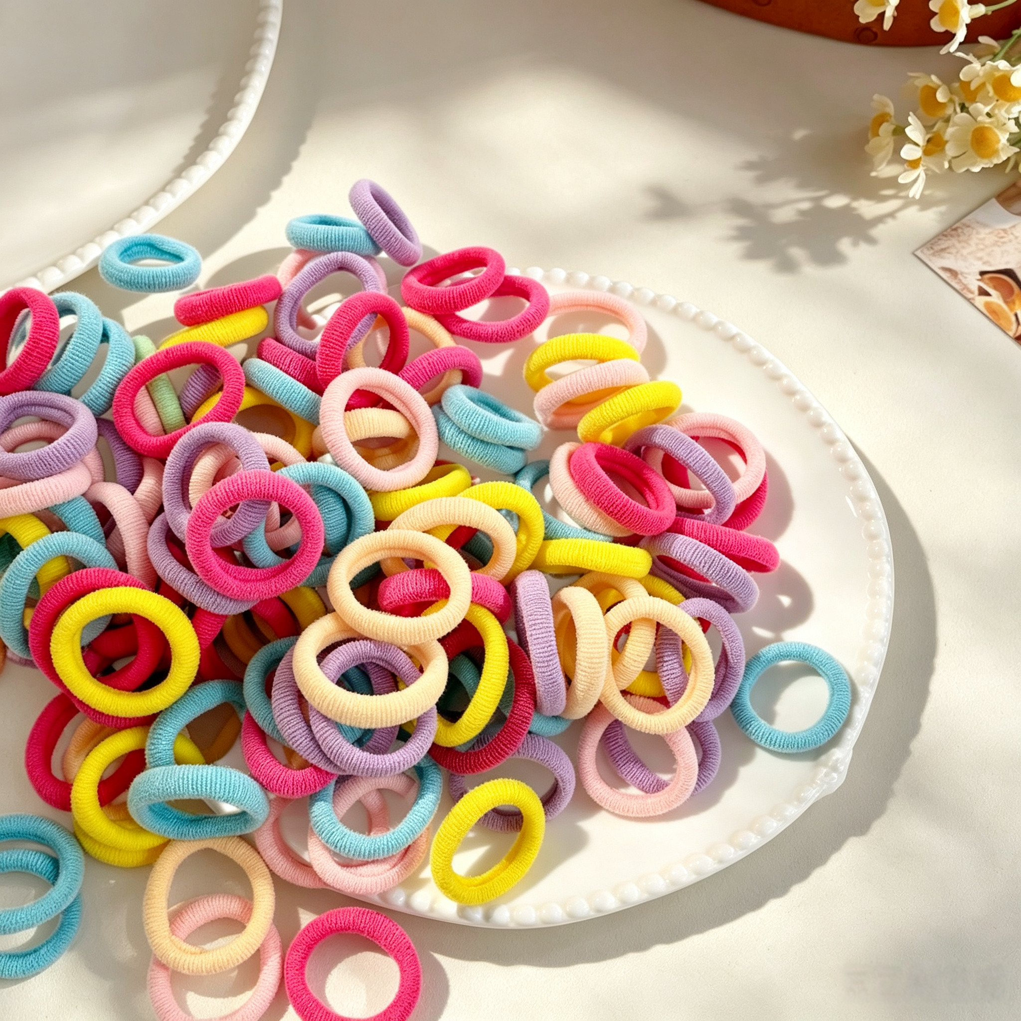 Solid Macaron Fabric Elastic Pet Hair Bands