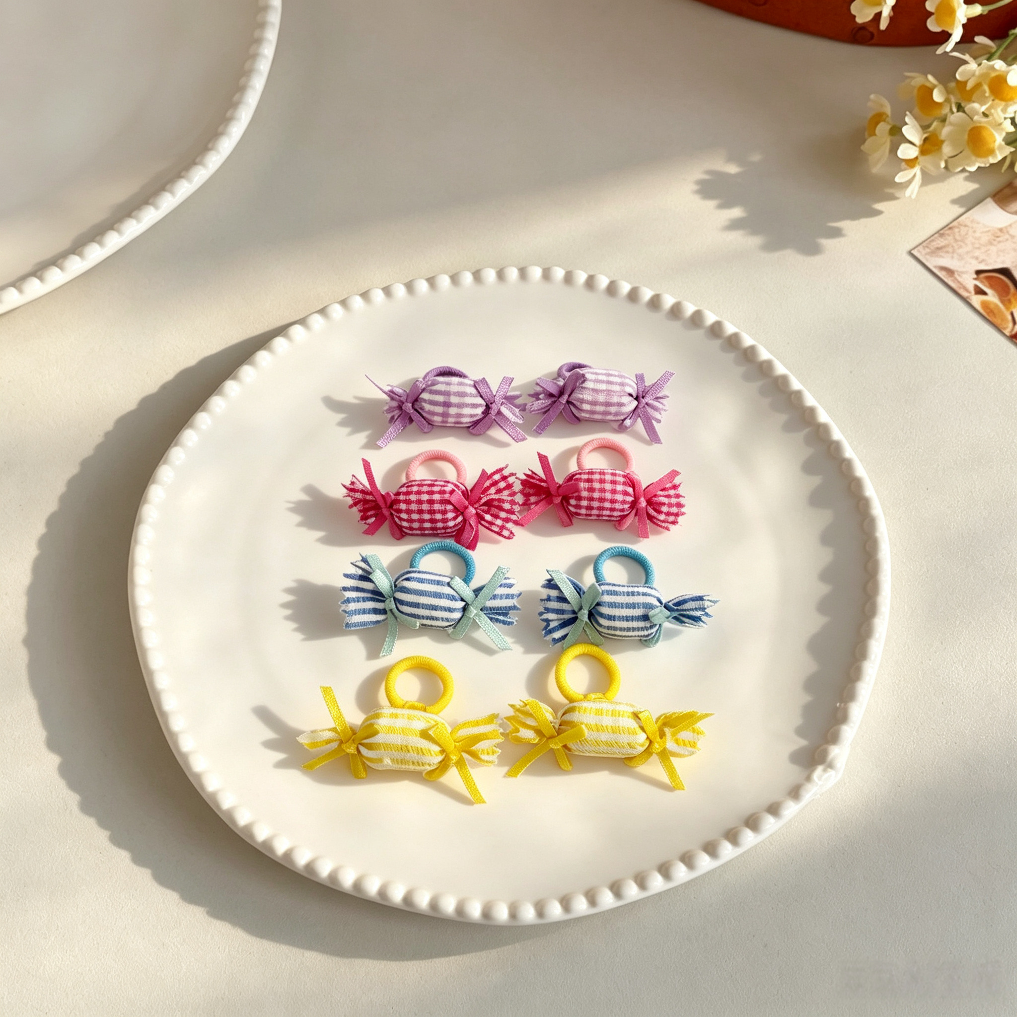 4pairs Colorful Candy Fabric Elastic Pet Hair Bands