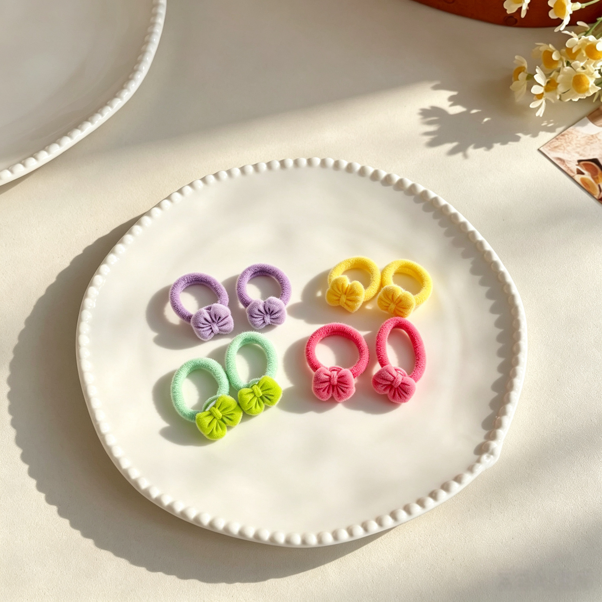 4pairs Colorful Bow Fabric Elastic Pet Hair Bands