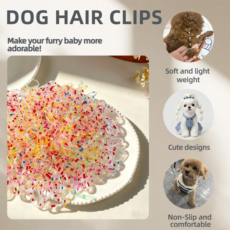 Transparent Rainbow Confetti Elastic Pet Hair Rubber Bands