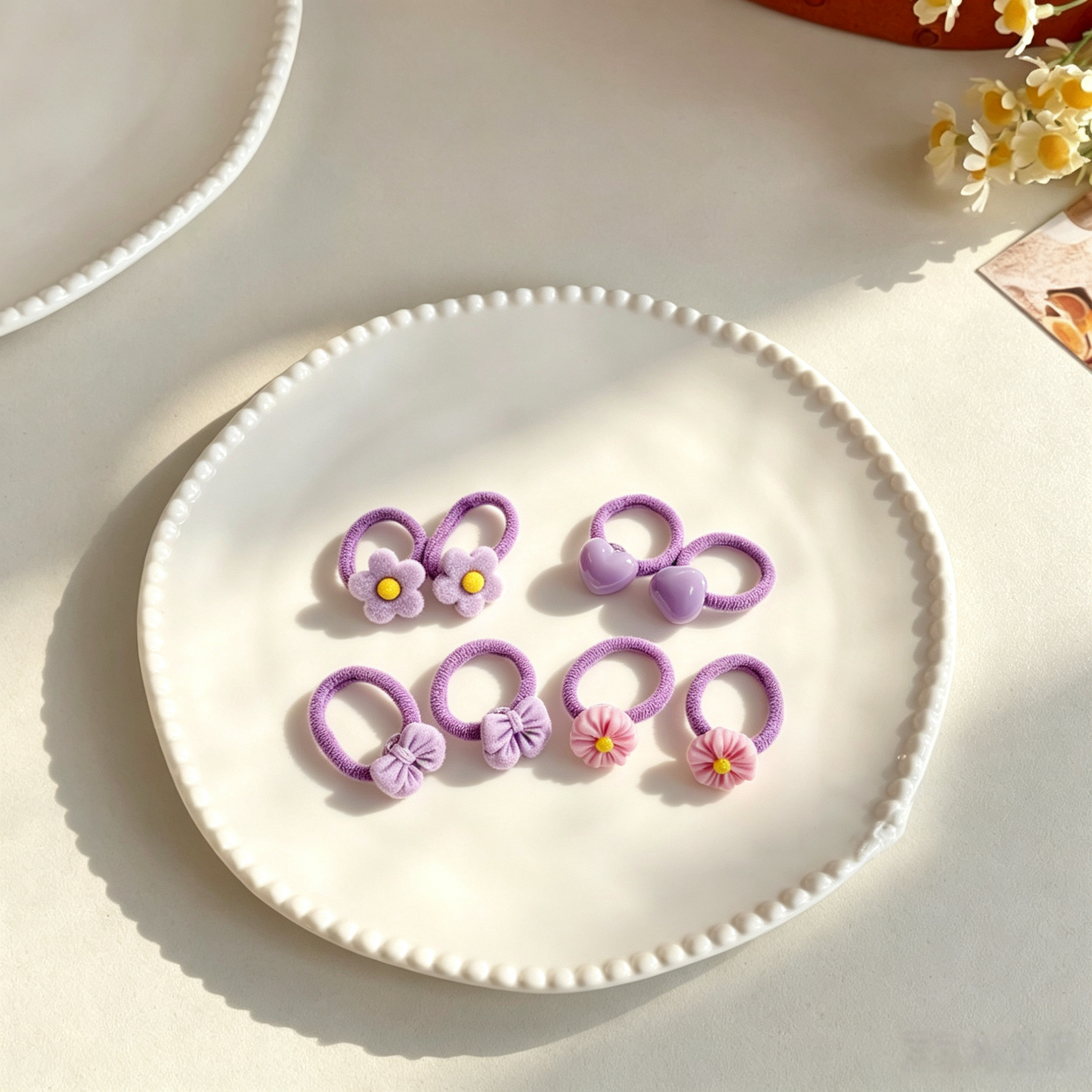 4pairs Purple Series Fabric Elastic Pet Hair Bands