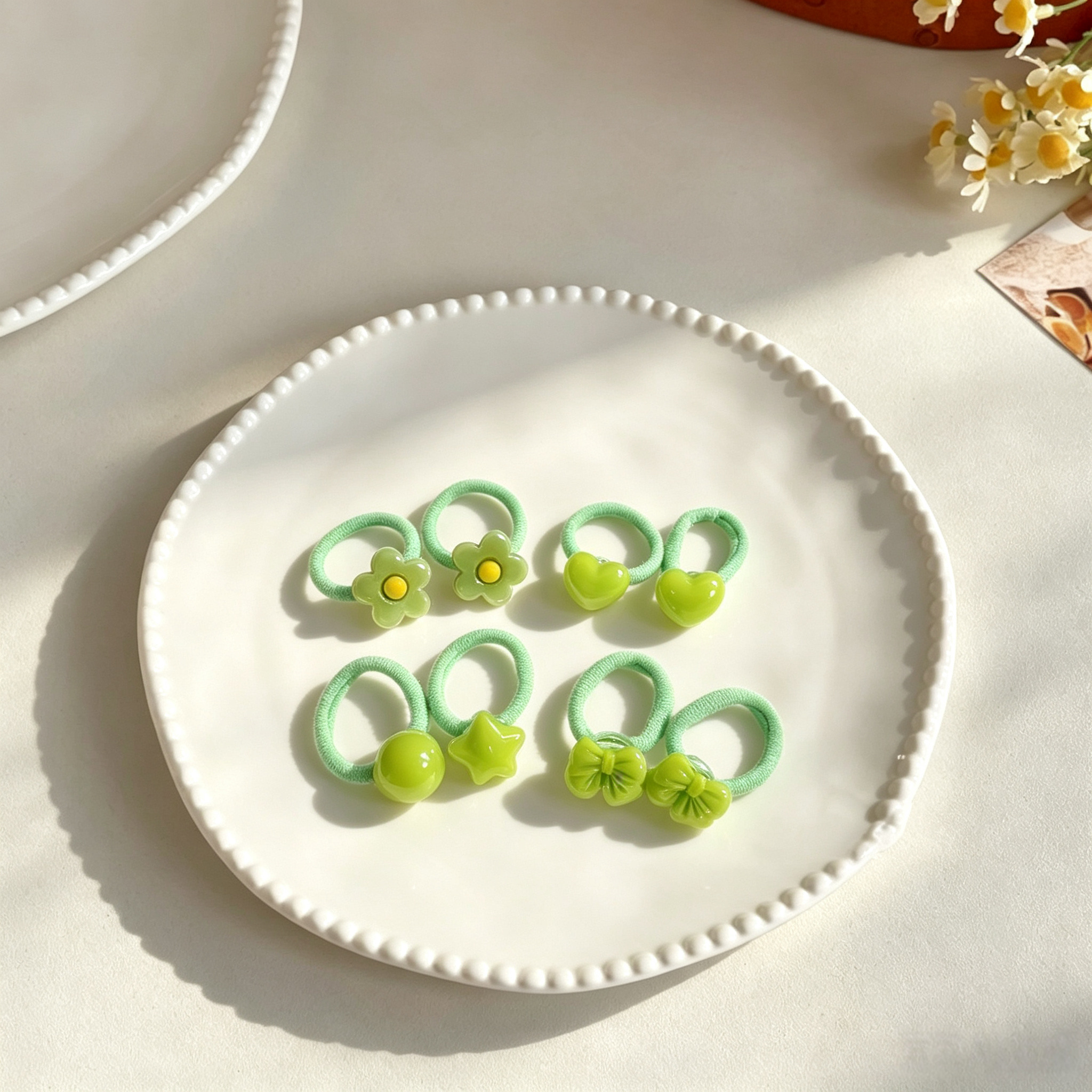 4pairs Green Series Fabric Elastic Pet Hair Bands