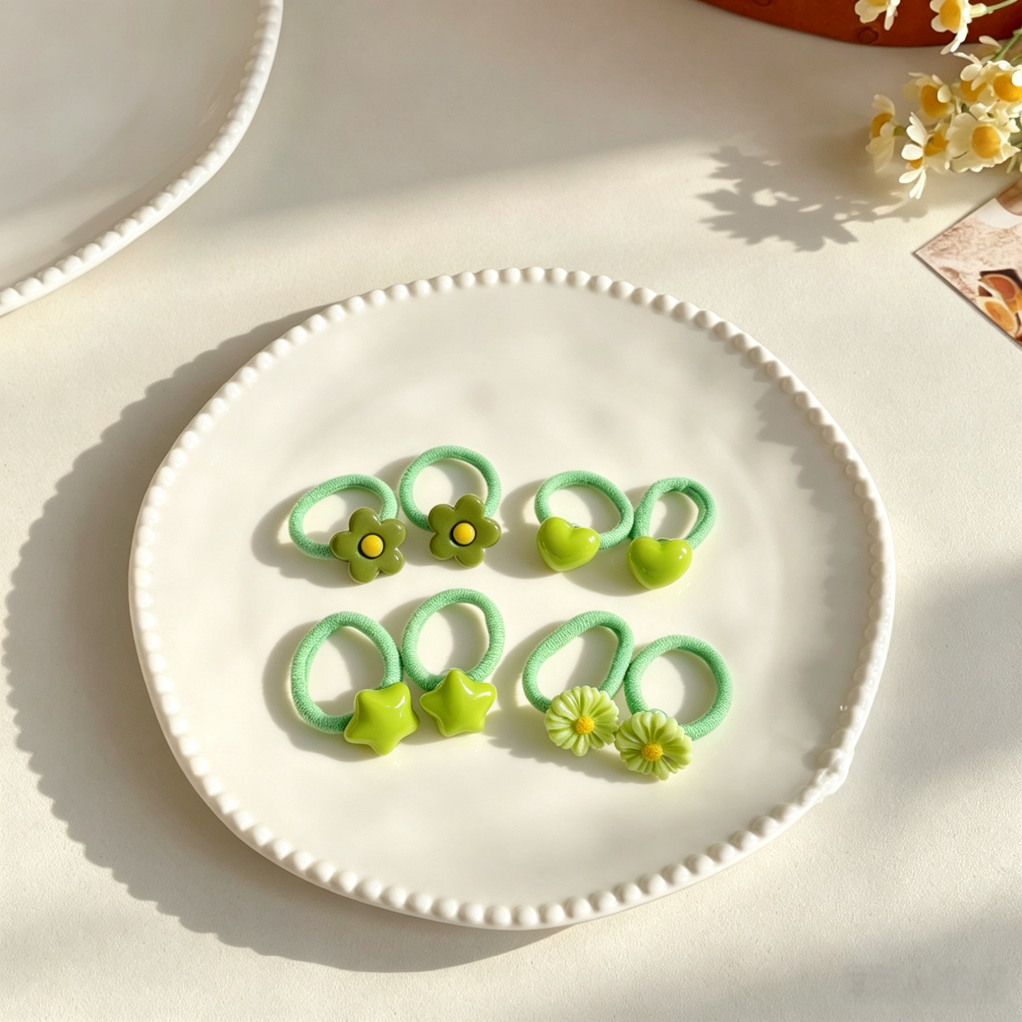 4pairs Green Series Fabric Elastic Pet Hair Bands