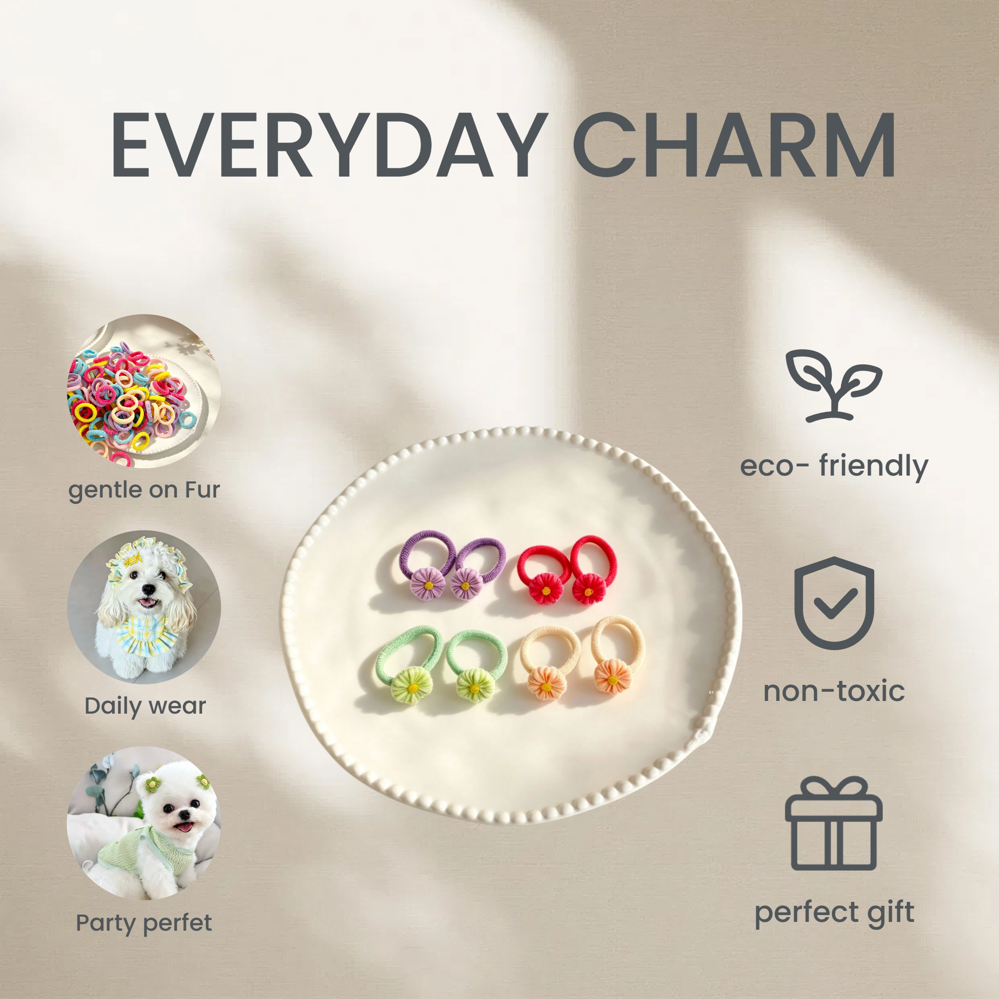 Smile Sunflower Fabric Elastic Pet Hair Bands