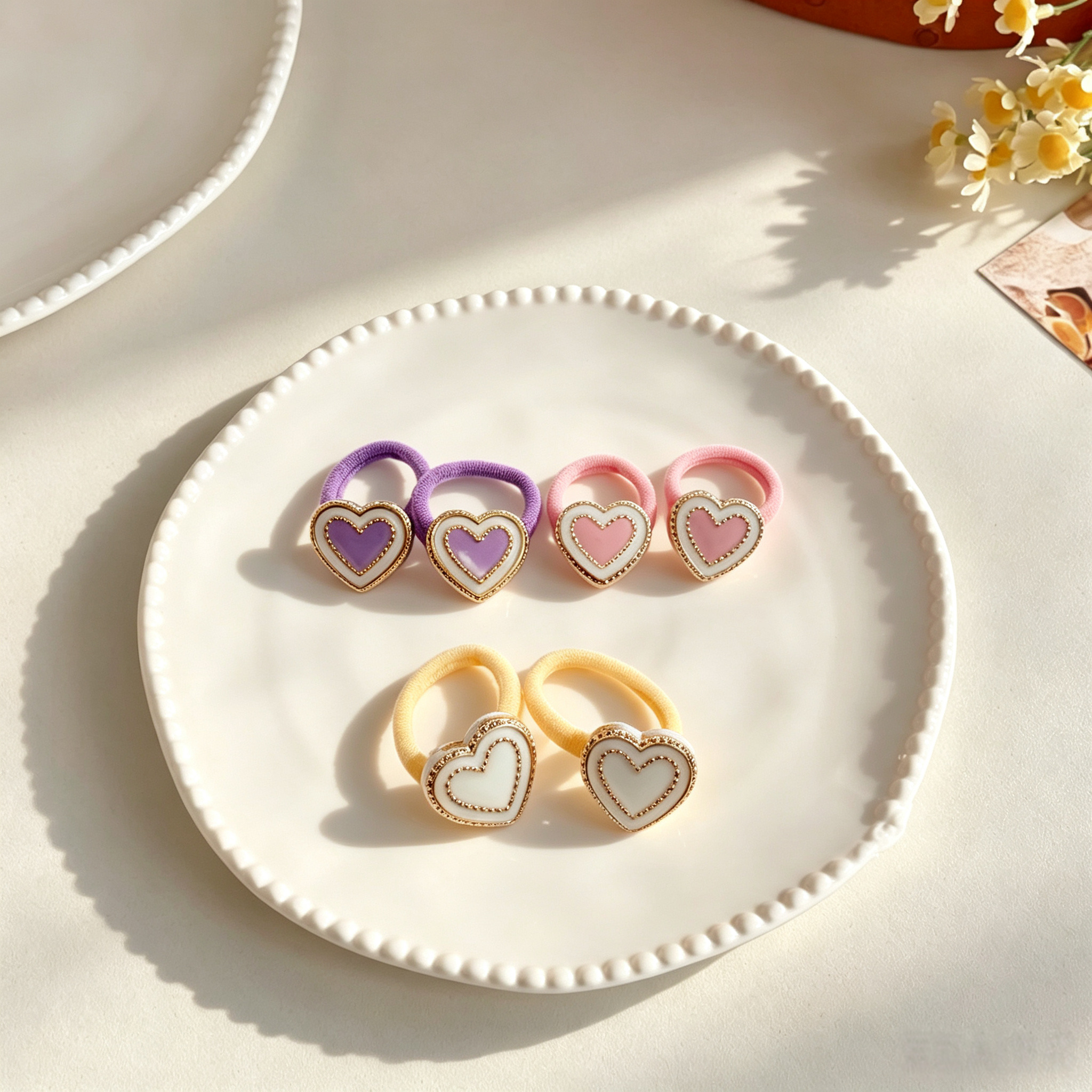 3pcs SHeart Fabric Bow Elastic Pet Hair Bands