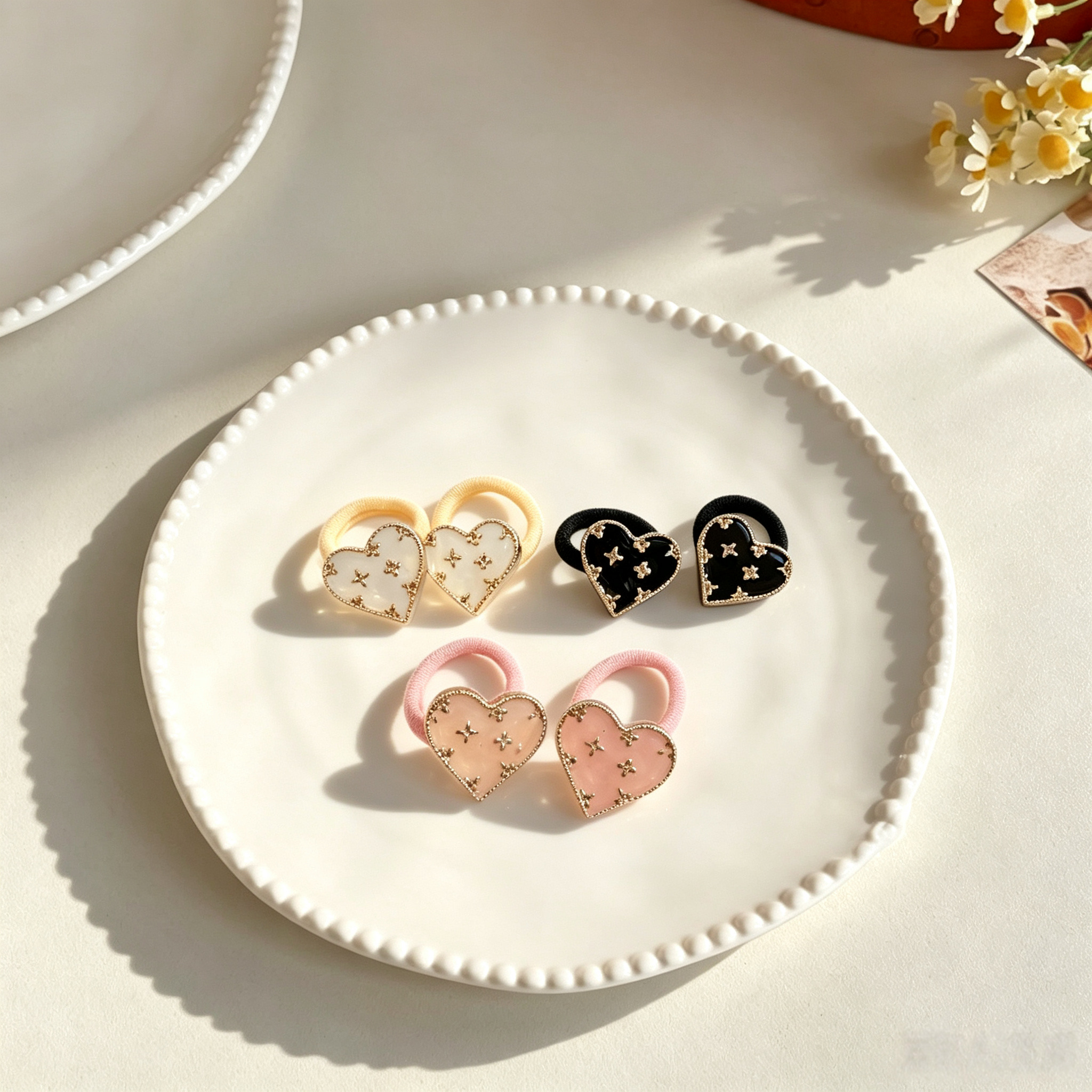 3pcs SHeart Fabric Bow Elastic Pet Hair Bands