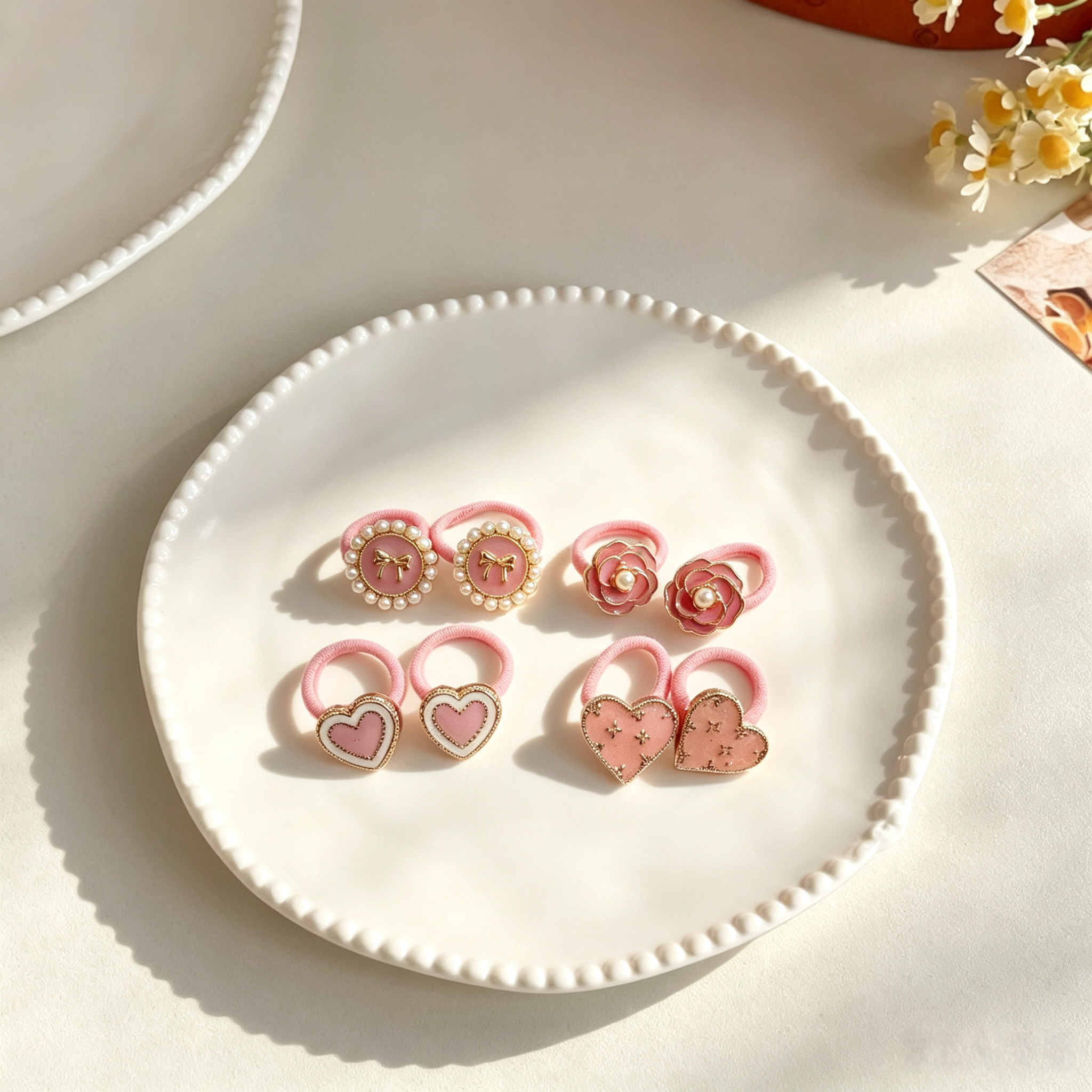 4pcs Pink Fabric Elastic Pet Hair Bands