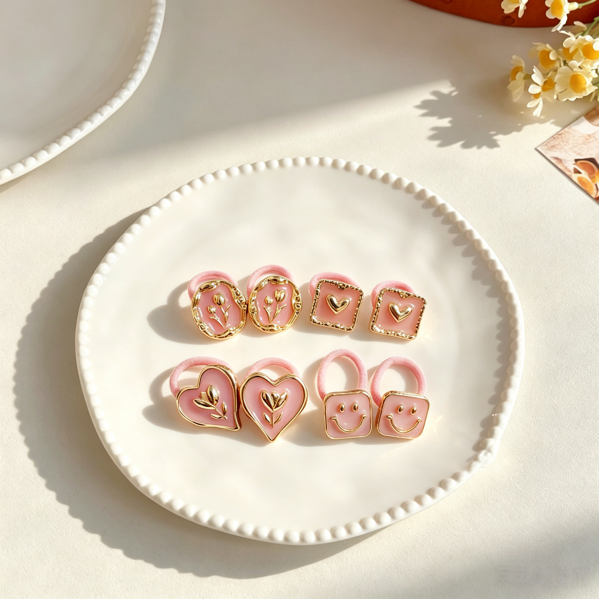 4pcs Pink Fabric Elastic Pet Hair Bands