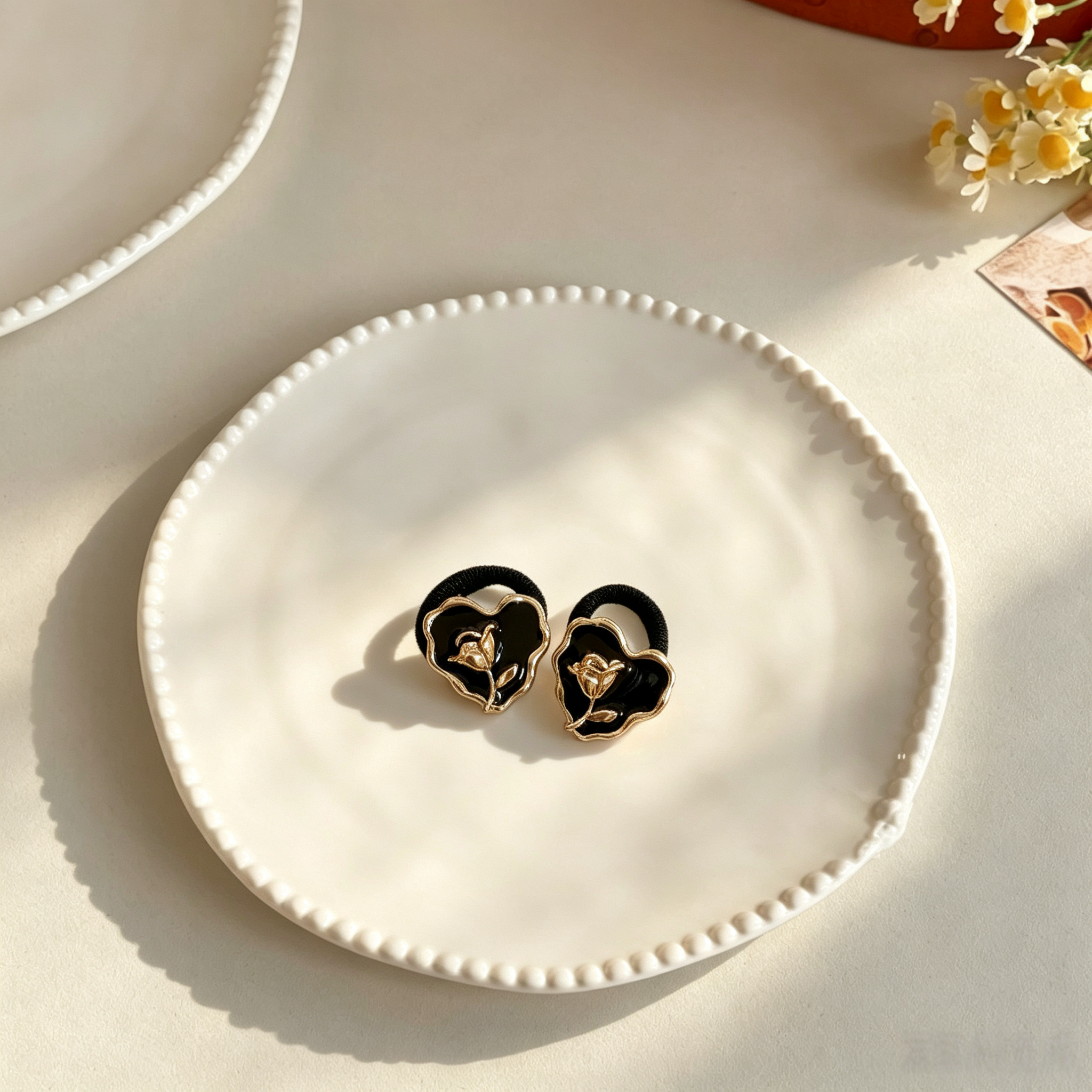 Classic Black Heart Fabric Elastic Pet Hair Bands