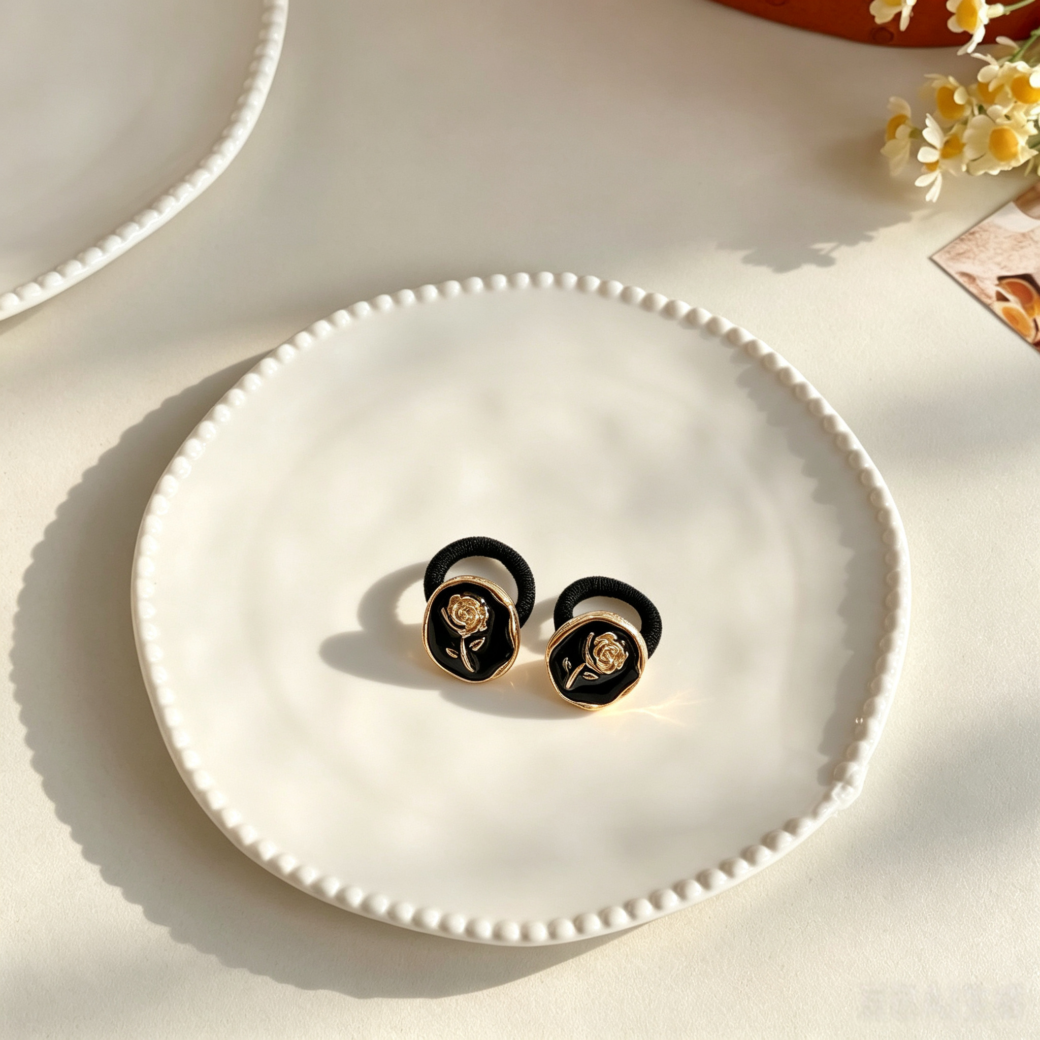 Classic Black Tulip Fabric Elastic Pet Hair Bands