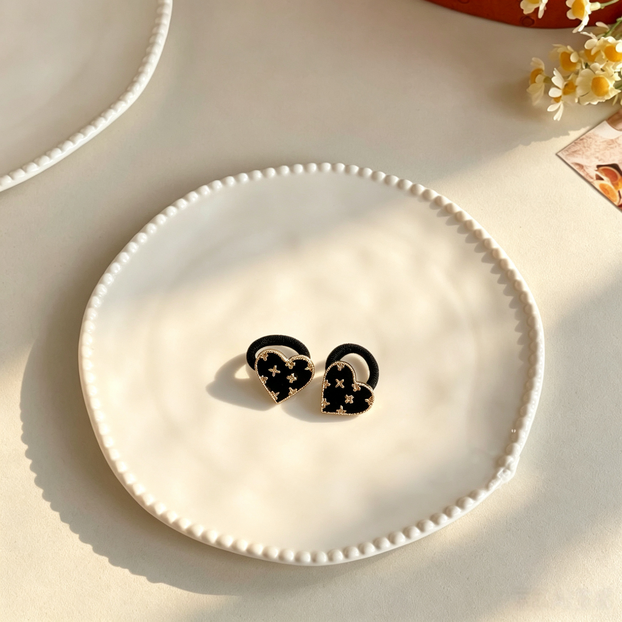 Classic Black Heart Fabric Elastic Pet Hair Bands
