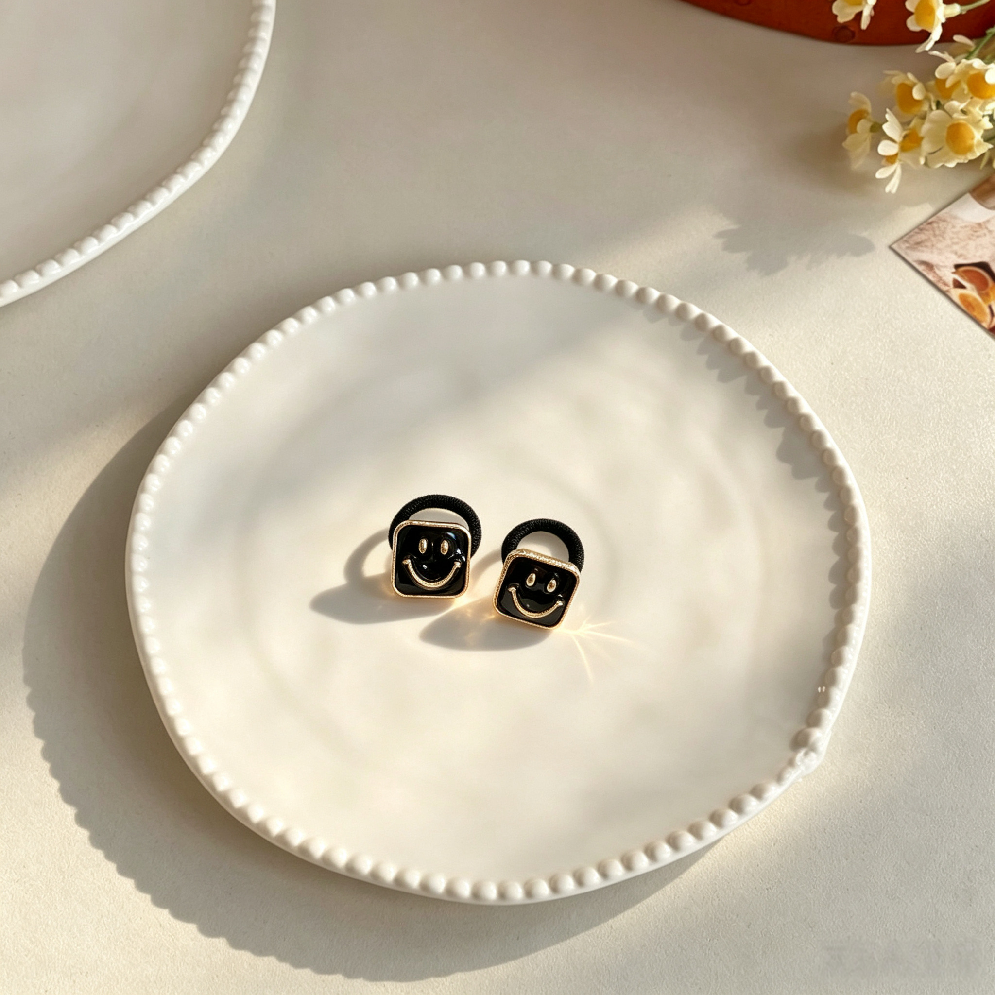 Classic Black Smile Face Fabric Elastic Pet Hair Bands