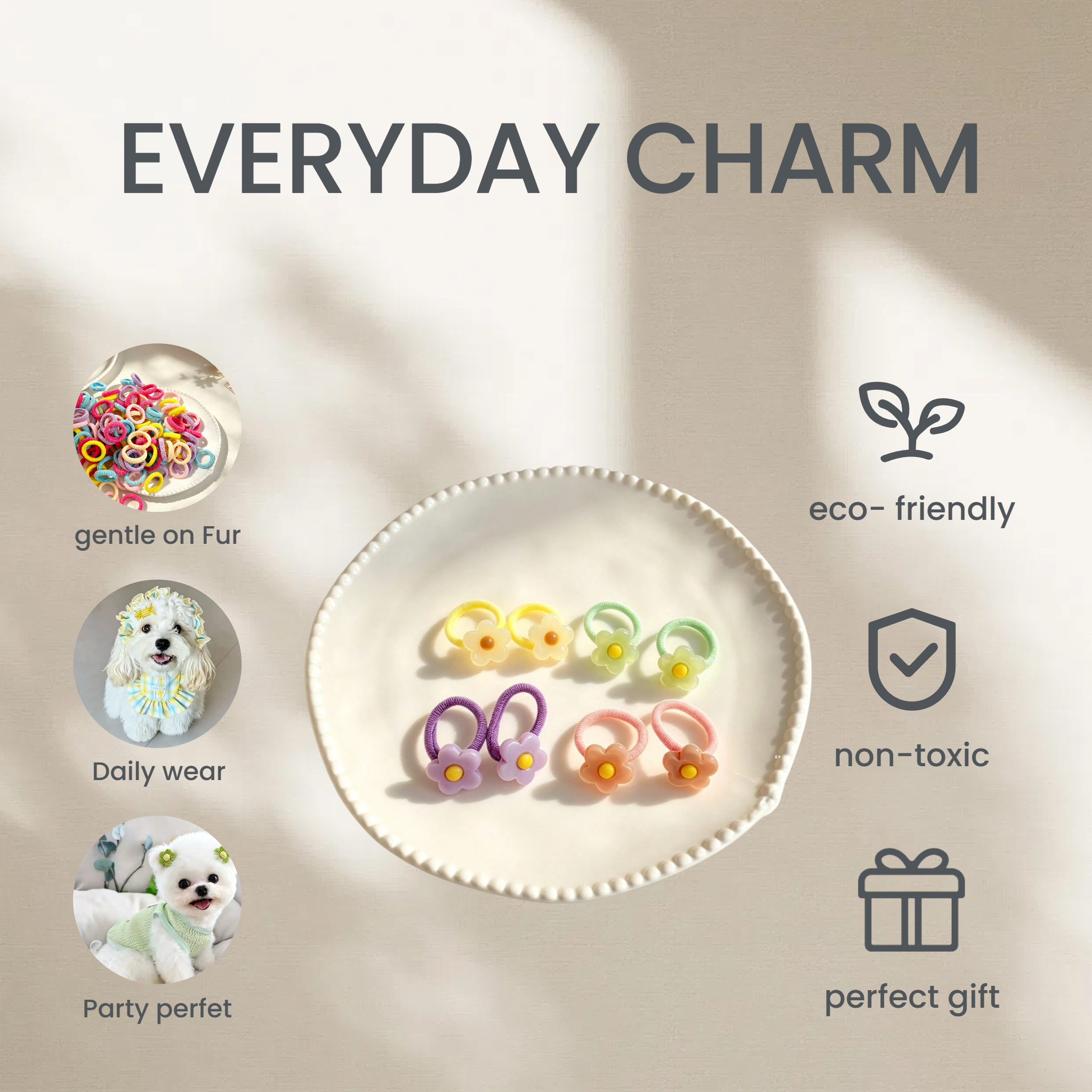 4pairs Colorful Flower Fabric Elastic Pet Hair Bands