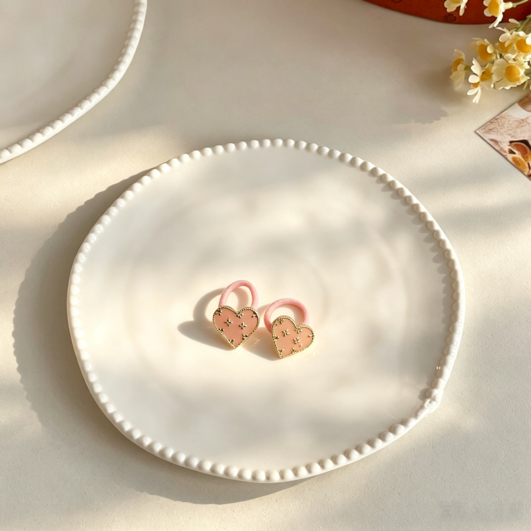 Pink Classic Heart Fabric Elastic Pet Hair Bands