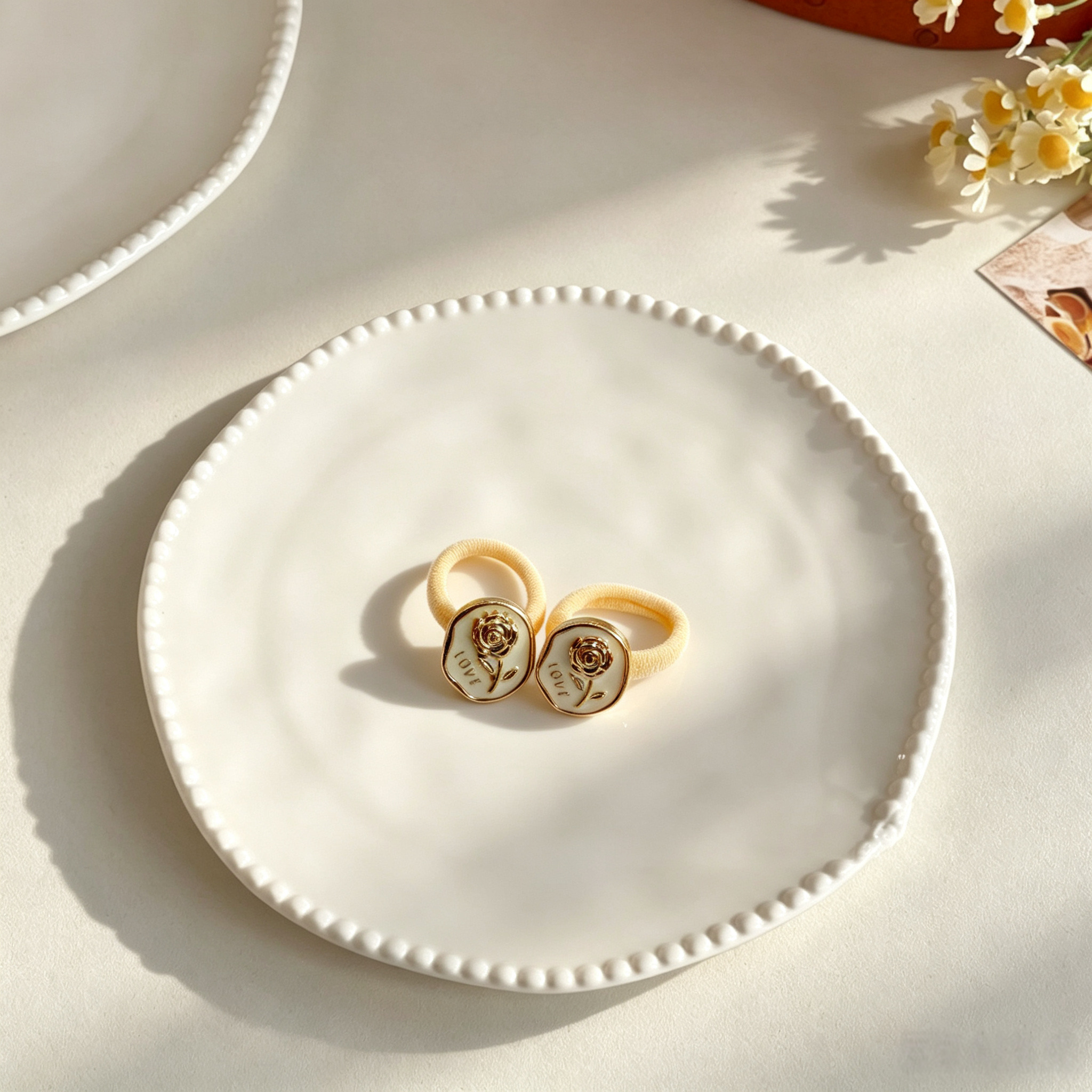 Cream White Tulip Fabric Elastic Pet Hair Bands
