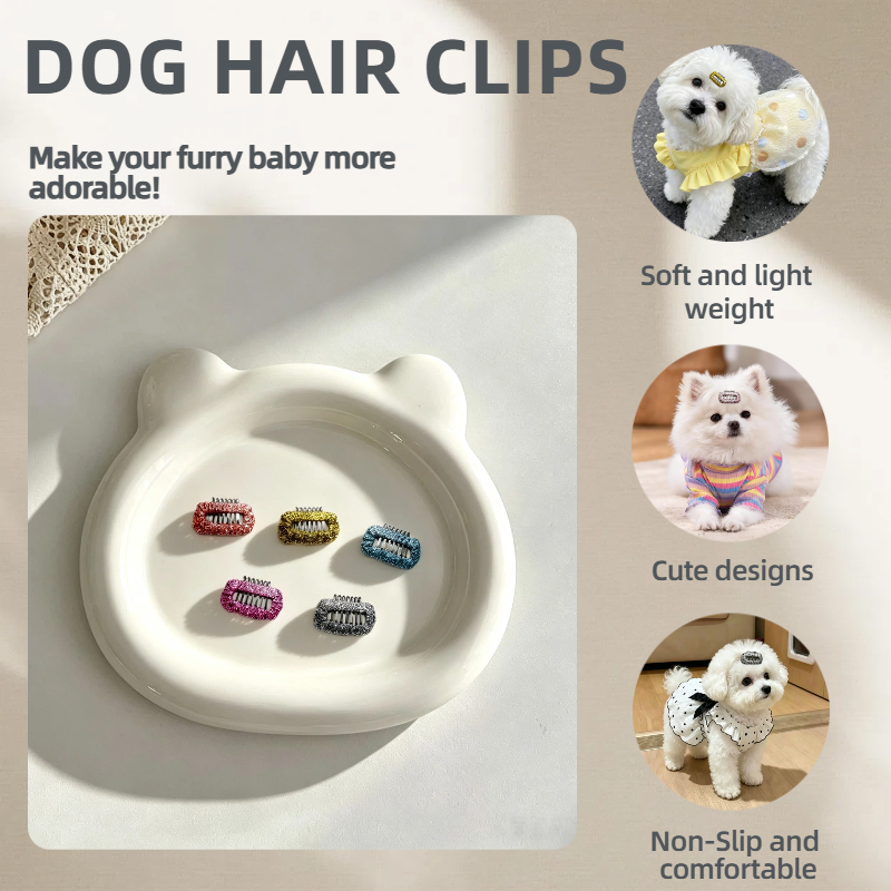 4pcs Shiny Glitter Thread Mini Rectangular Pet Hair Clips