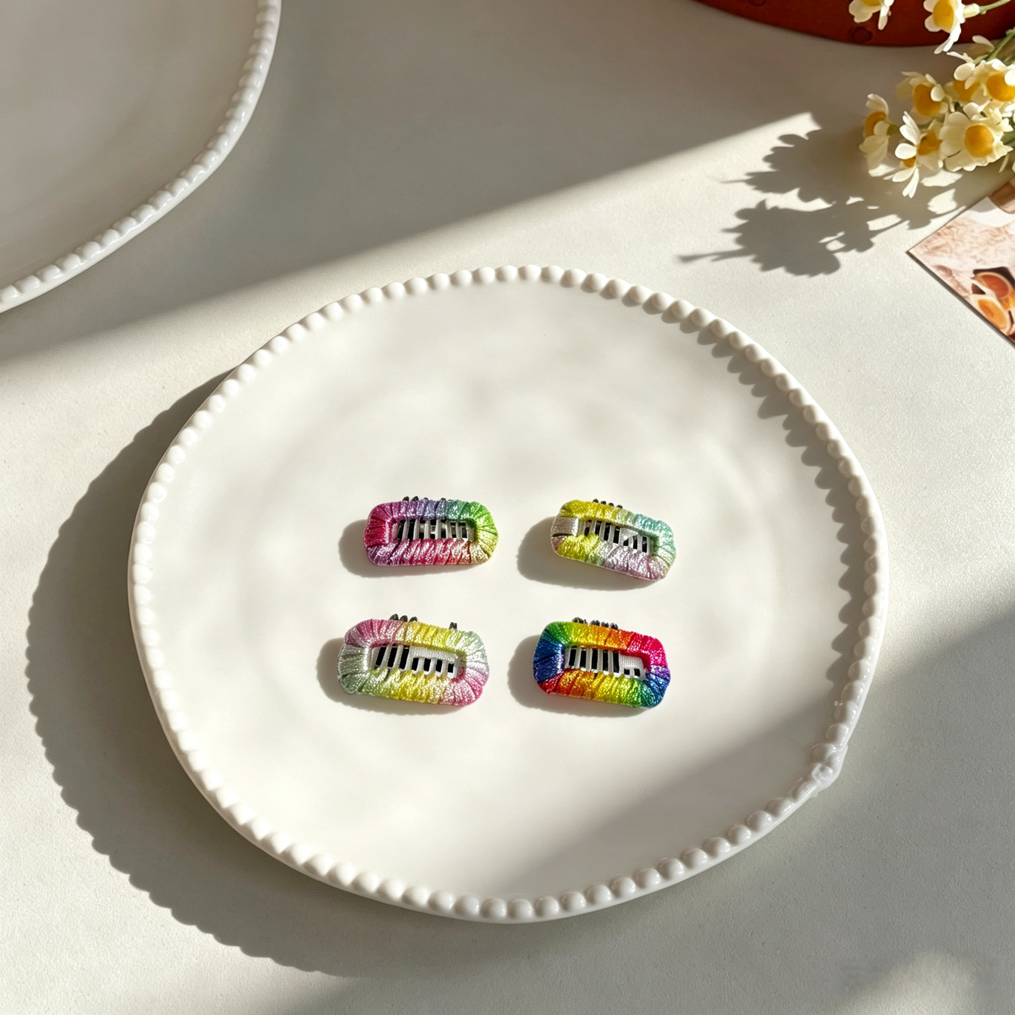 4pcs Gradient Rainbow Thread Wrapped Mini Rectangular Pet Hair Clips