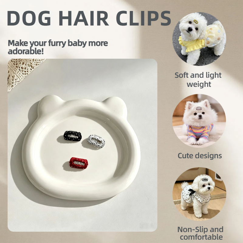 3pcs Polka Dot Mini Rectangular Pet Hair Clips