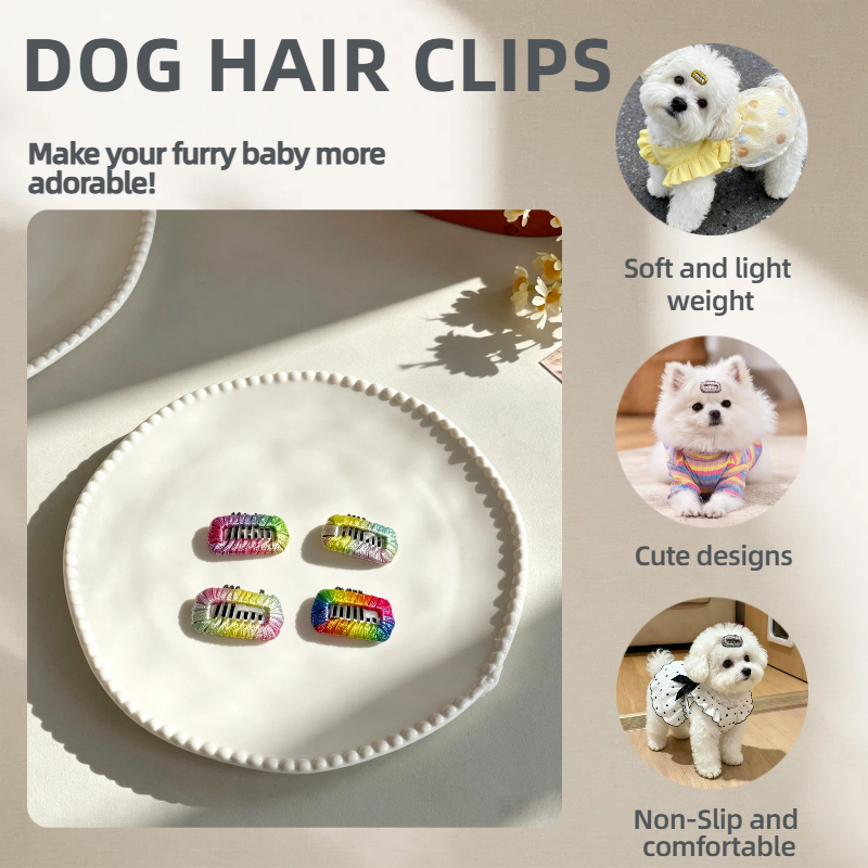 4pcs Gradient Rainbow Thread Wrapped Mini Rectangular Pet Hair Clips