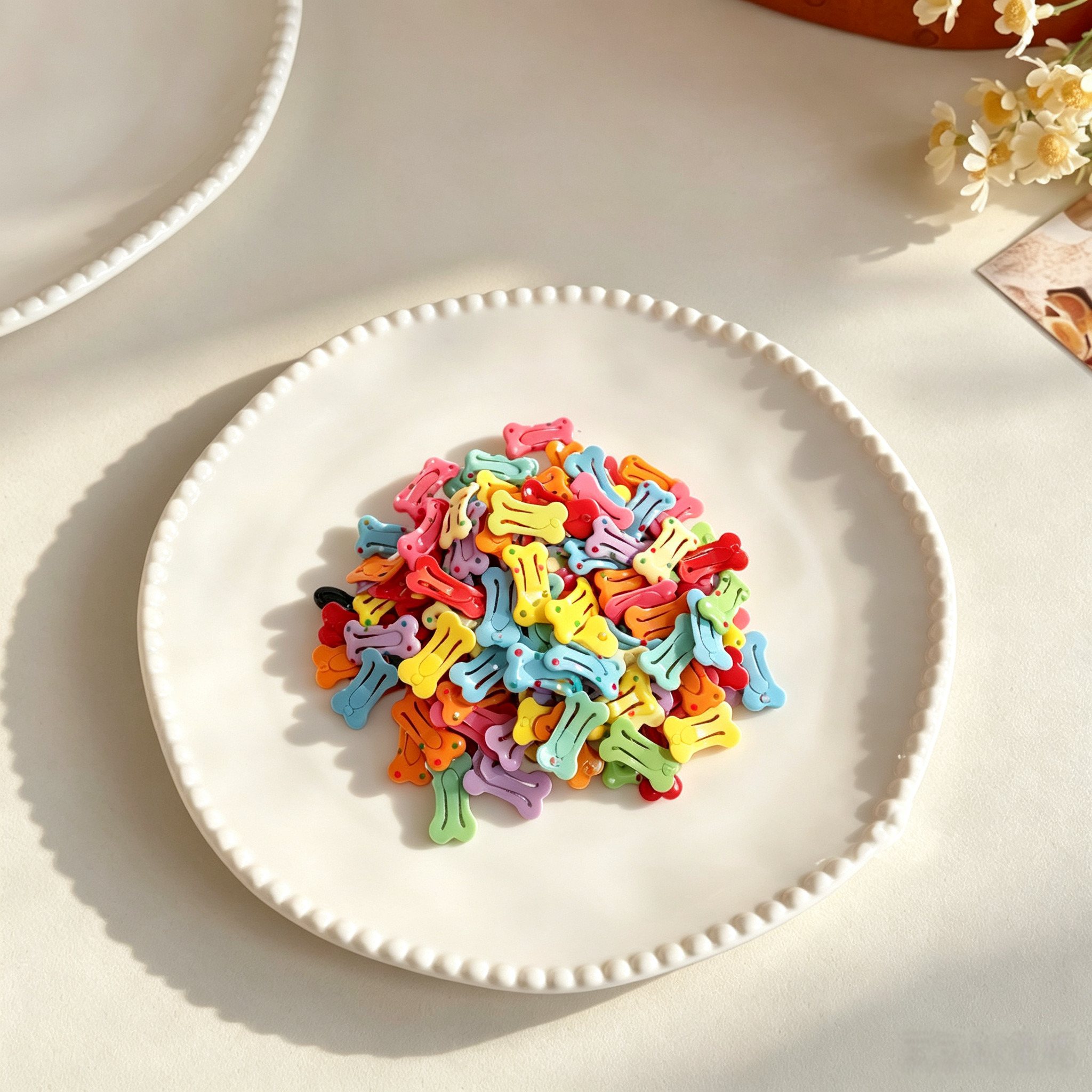 6pcs Cute Colorful Polka Dot Bone Shape Pet Hair Clips,