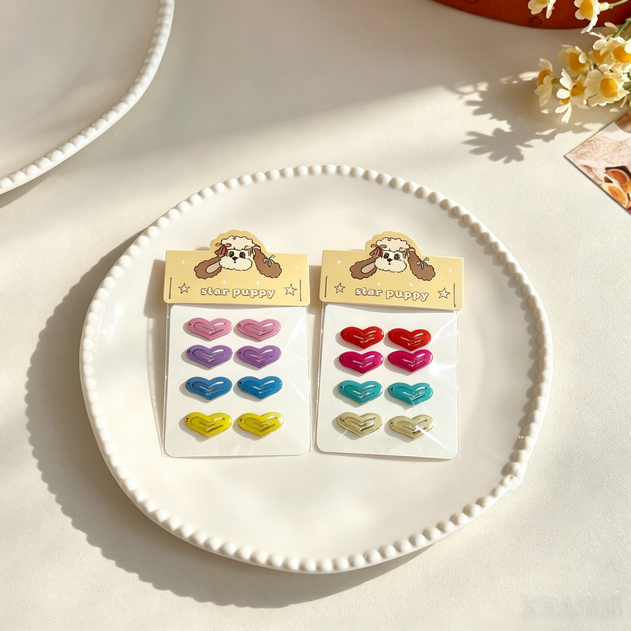 8pcs Candy Color Heart Mini Pet Hair Clips