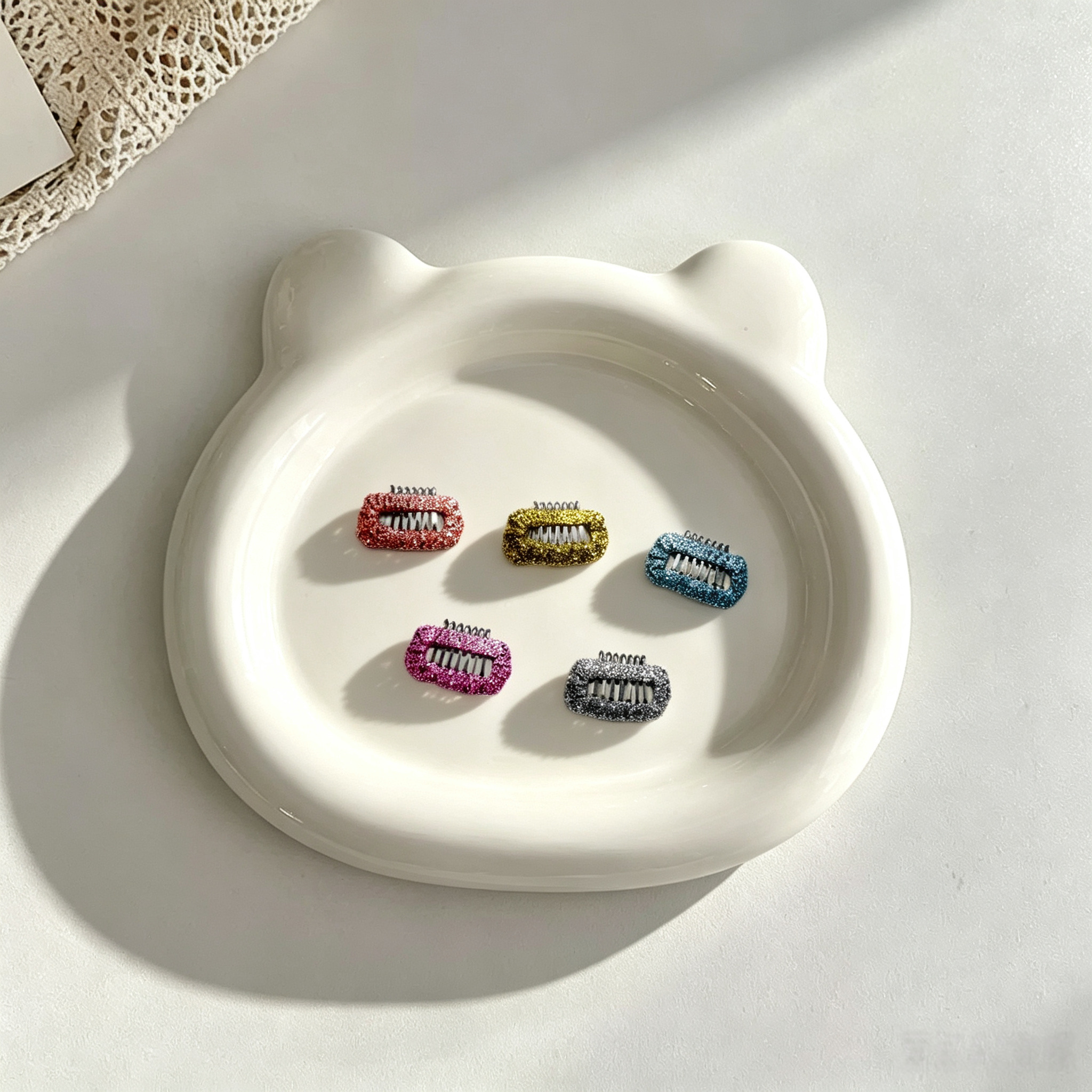4pcs Shiny Glitter Thread Mini Rectangular Pet Hair Clips