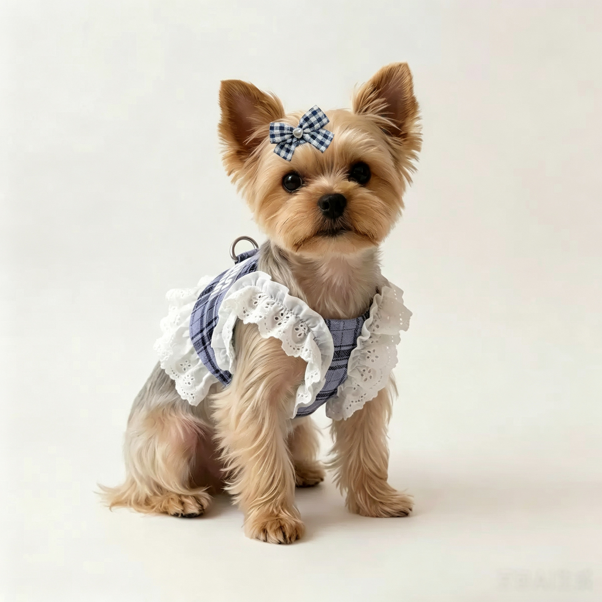 Classic Blue Plaid Bow Handmade Pet Hair Clips