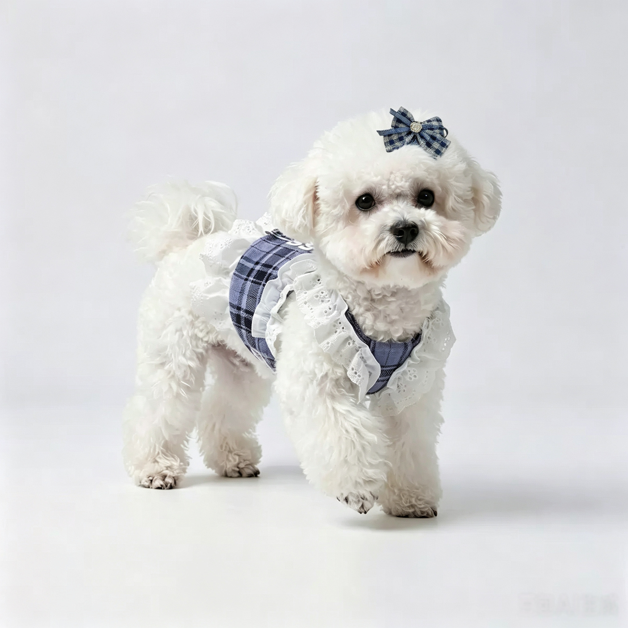 Blue Plaid Bow Camellia Handmade Pet Hair Clips