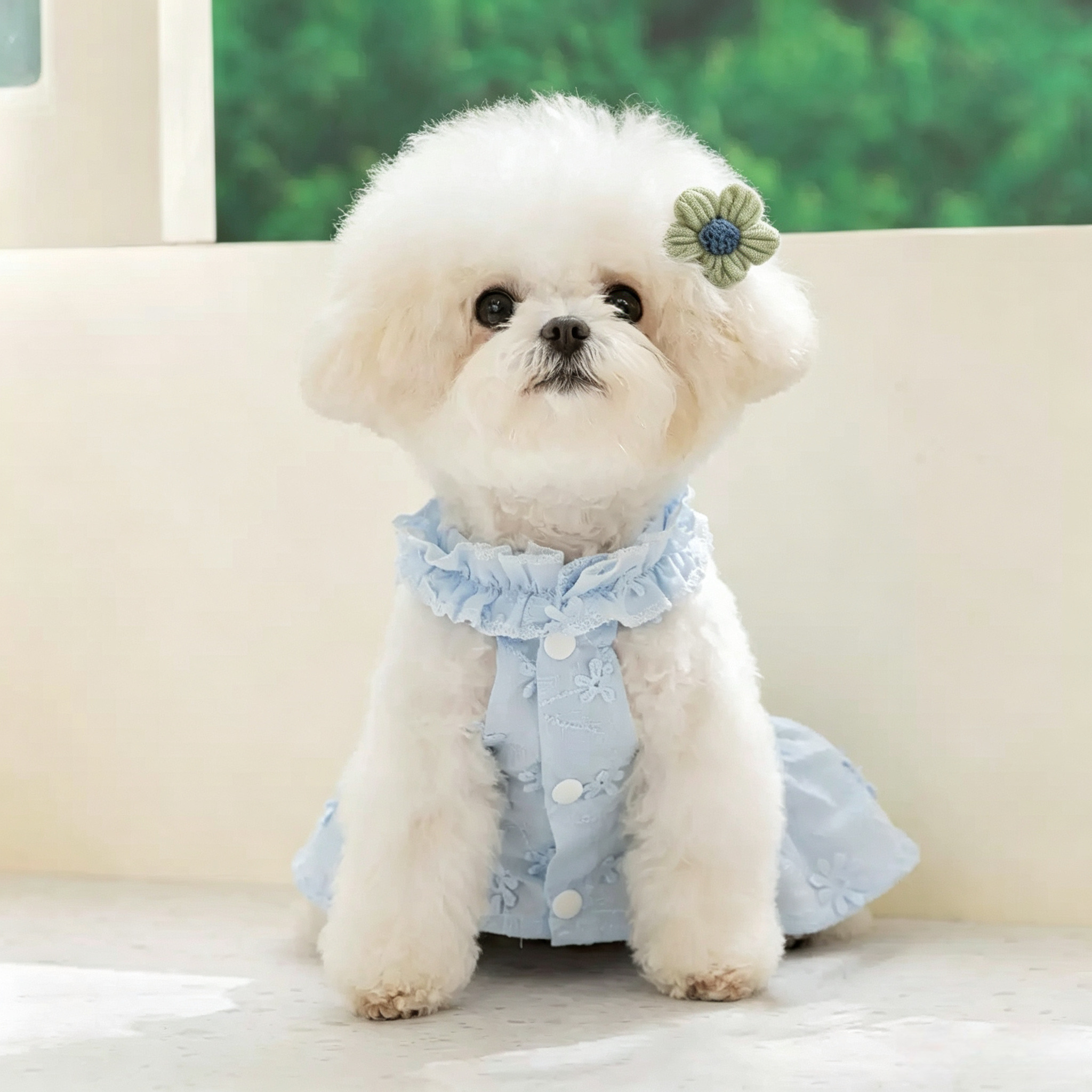 2pcs Blue Flower Hand Crochet Flower Yarn Mini Pet Hair Clips