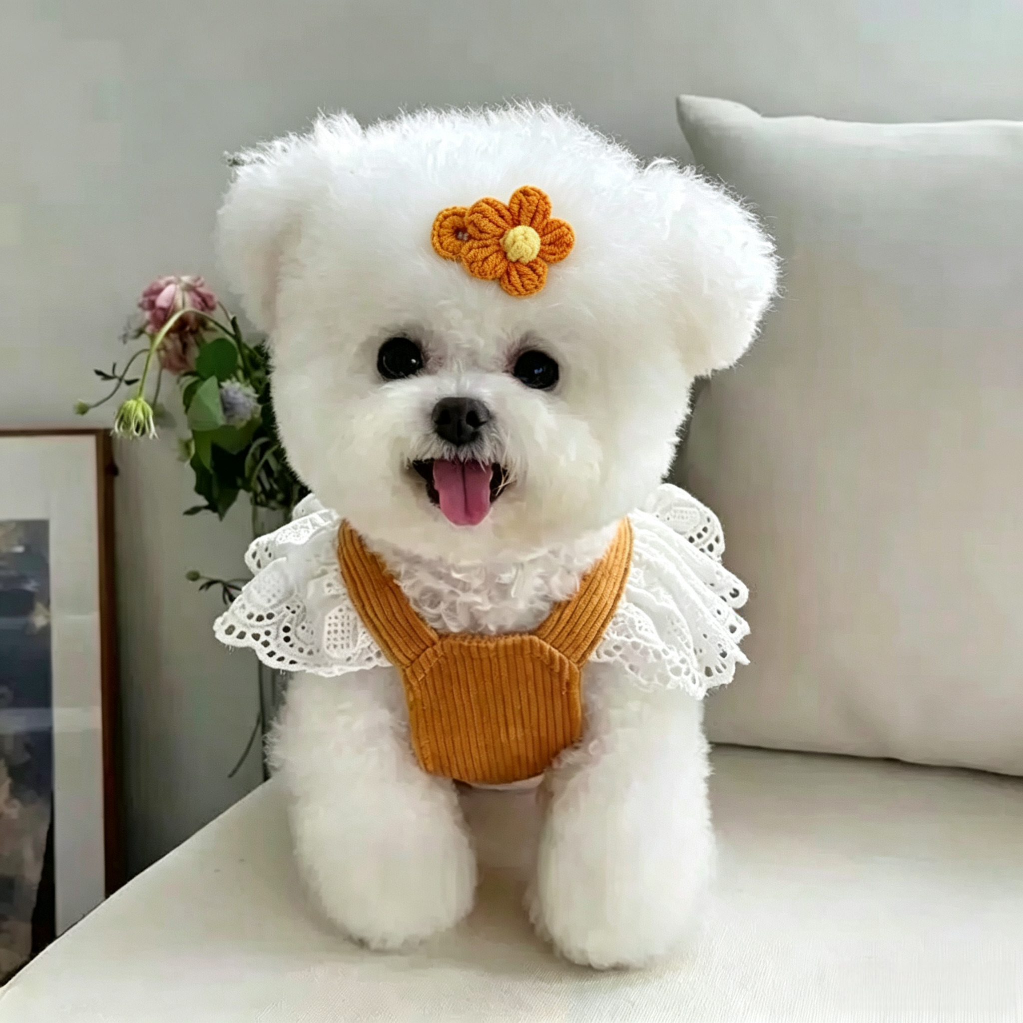 2pcs Yellow Flower Hand Crochet Flower Yarn Mini Pet Hair Clips