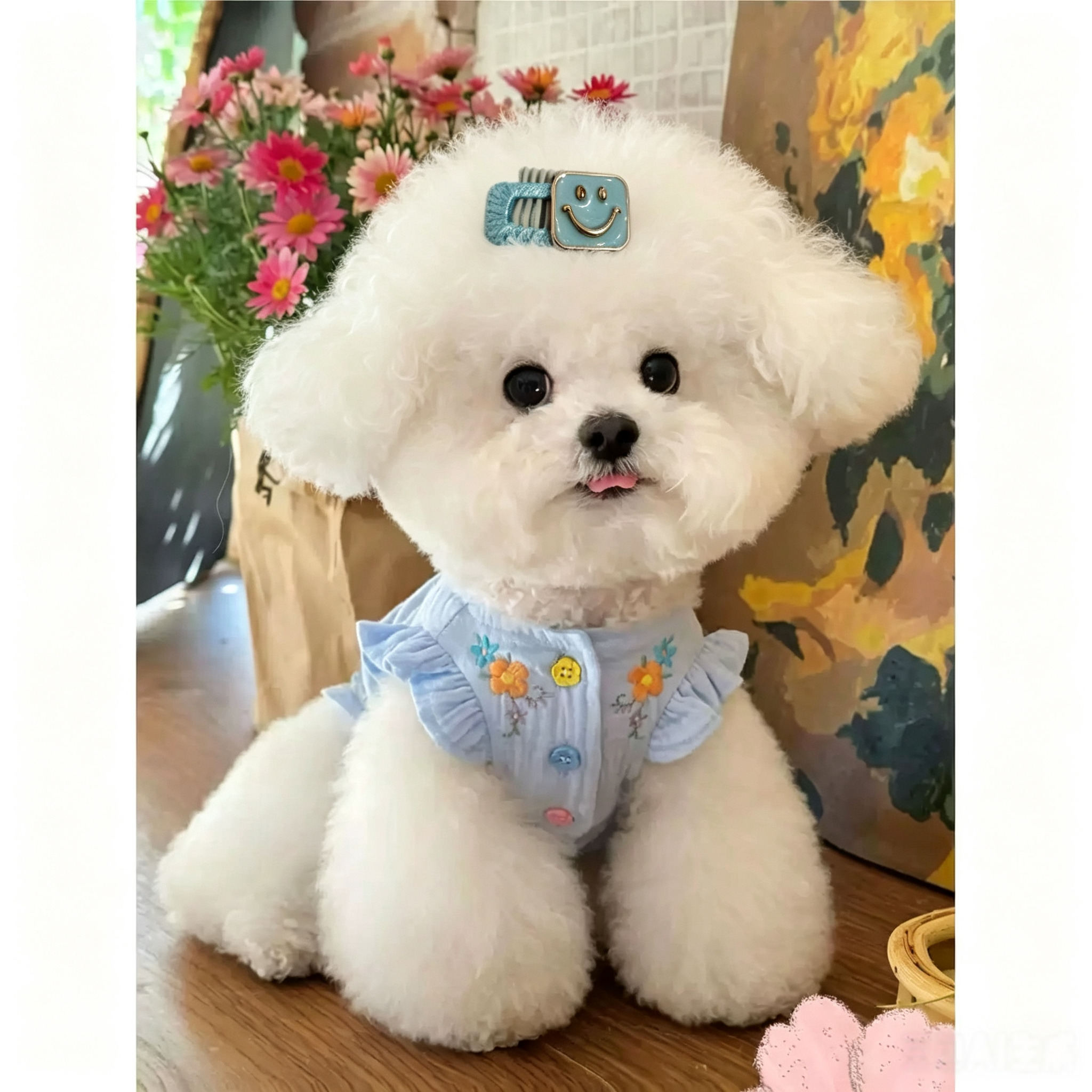 Blue Cute Square Smile Face Pet Hair Clips