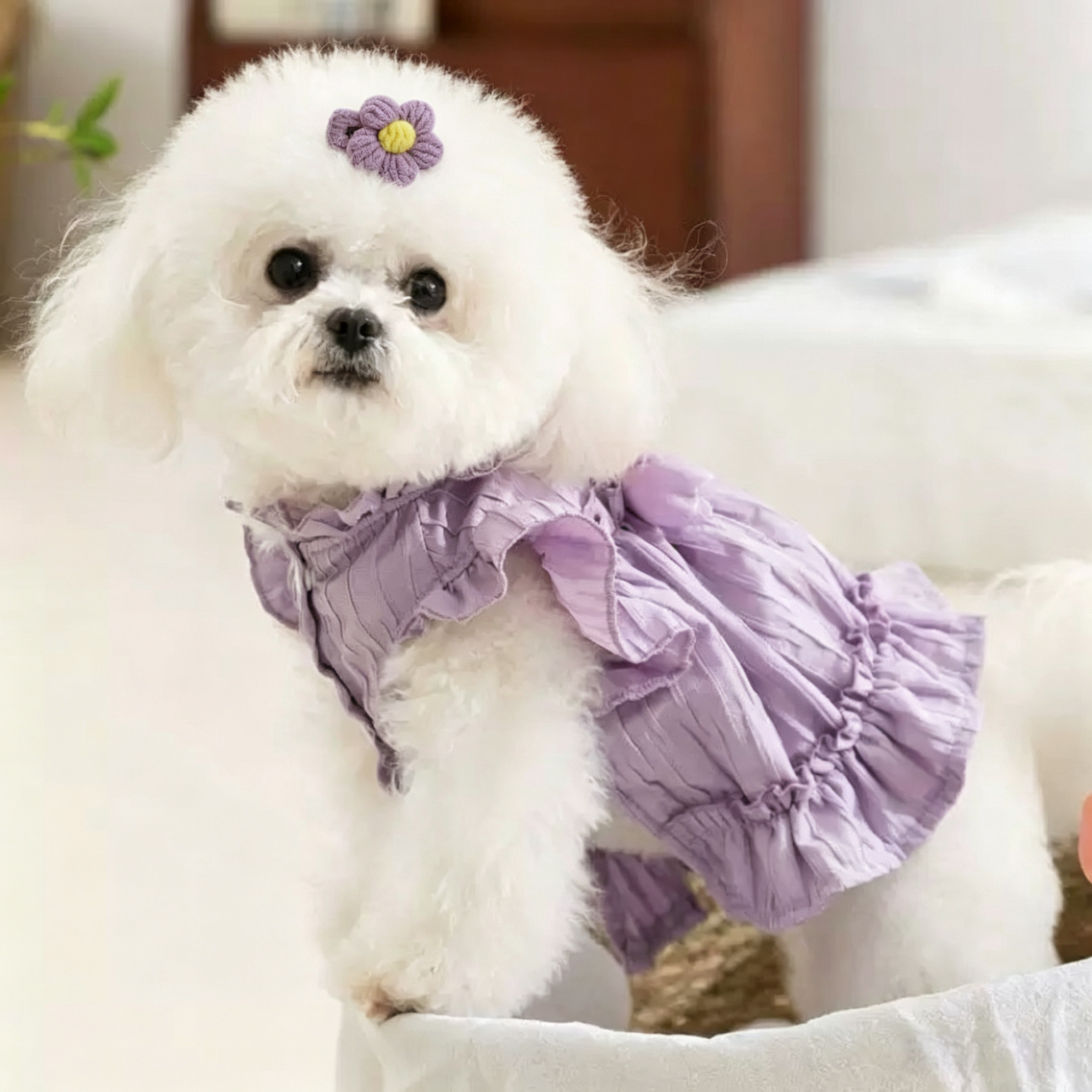 2pcs Purple Flower Hand Crochet Flower Yarn Mini Pet Hair Clips