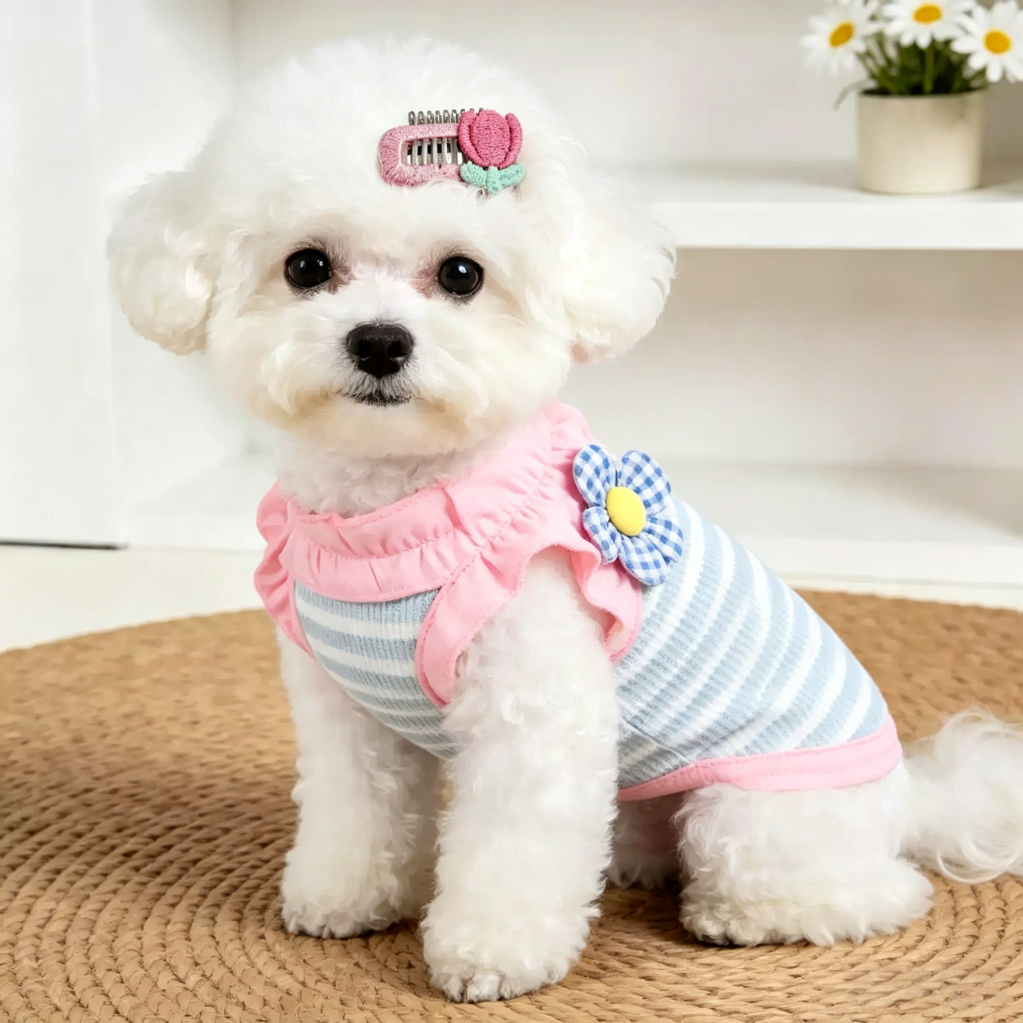 Handmade Embroidery Flower Tulip Pet Hair Clips