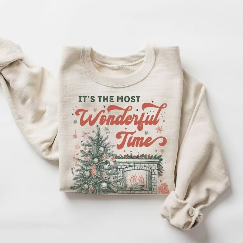 “It’s the Most Wonderful Time” Vintage Christmas Crewneck Sweatshirt – Festive Retro Apparel