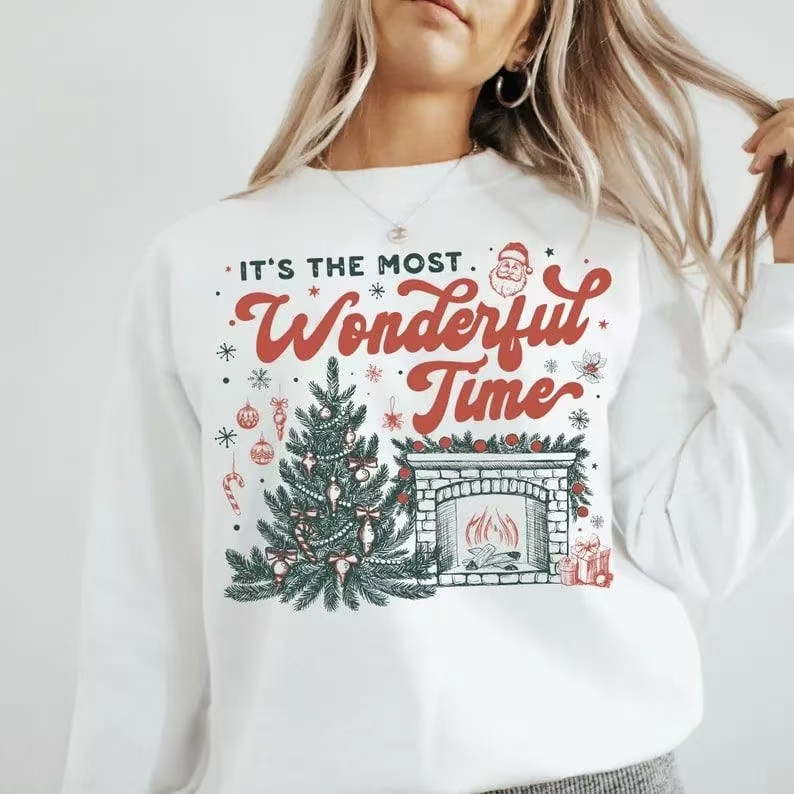 “It’s the Most Wonderful Time” Vintage Christmas Crewneck Sweatshirt – Festive Retro Apparel