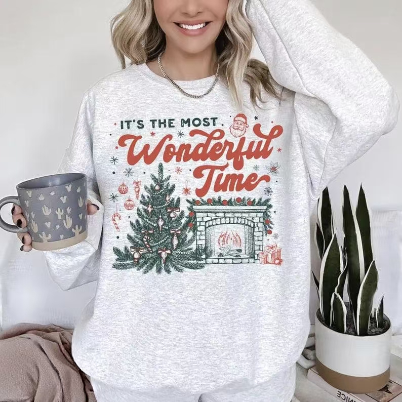 “It’s the Most Wonderful Time” Vintage Christmas Crewneck Sweatshirt – Festive Retro Apparel